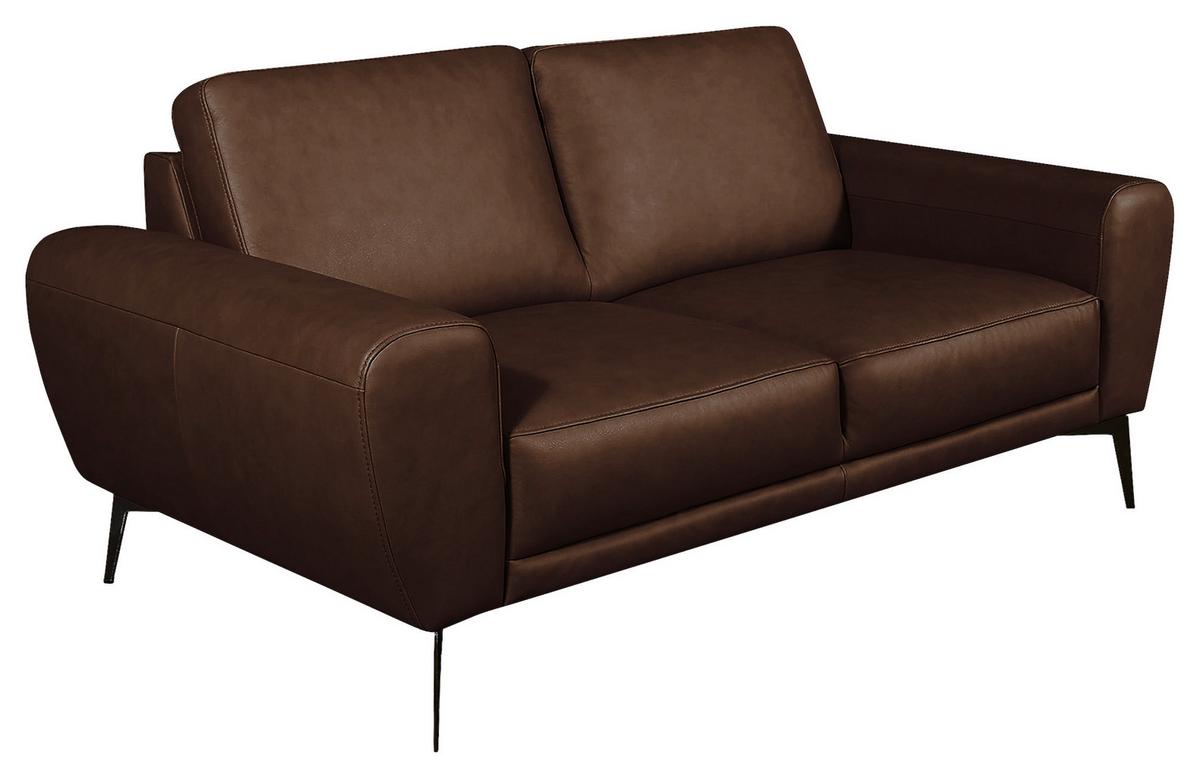 2-Sitzer-Sofa Spring D. Braun Schwarz B: 177 cm - Dunkelbraun/Schwarz, Design, Leder (177/85/92cm) - Livetastic