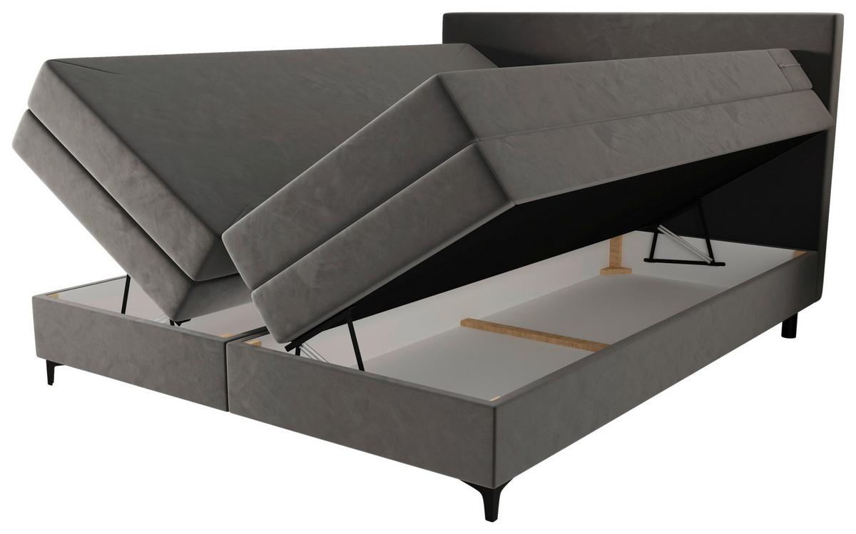 Boxspringbett Taro mit Topper 180x200 cm Grau - Schwarz/Grau, KONVENTIONELL, Textil/Metall (180/200cm)