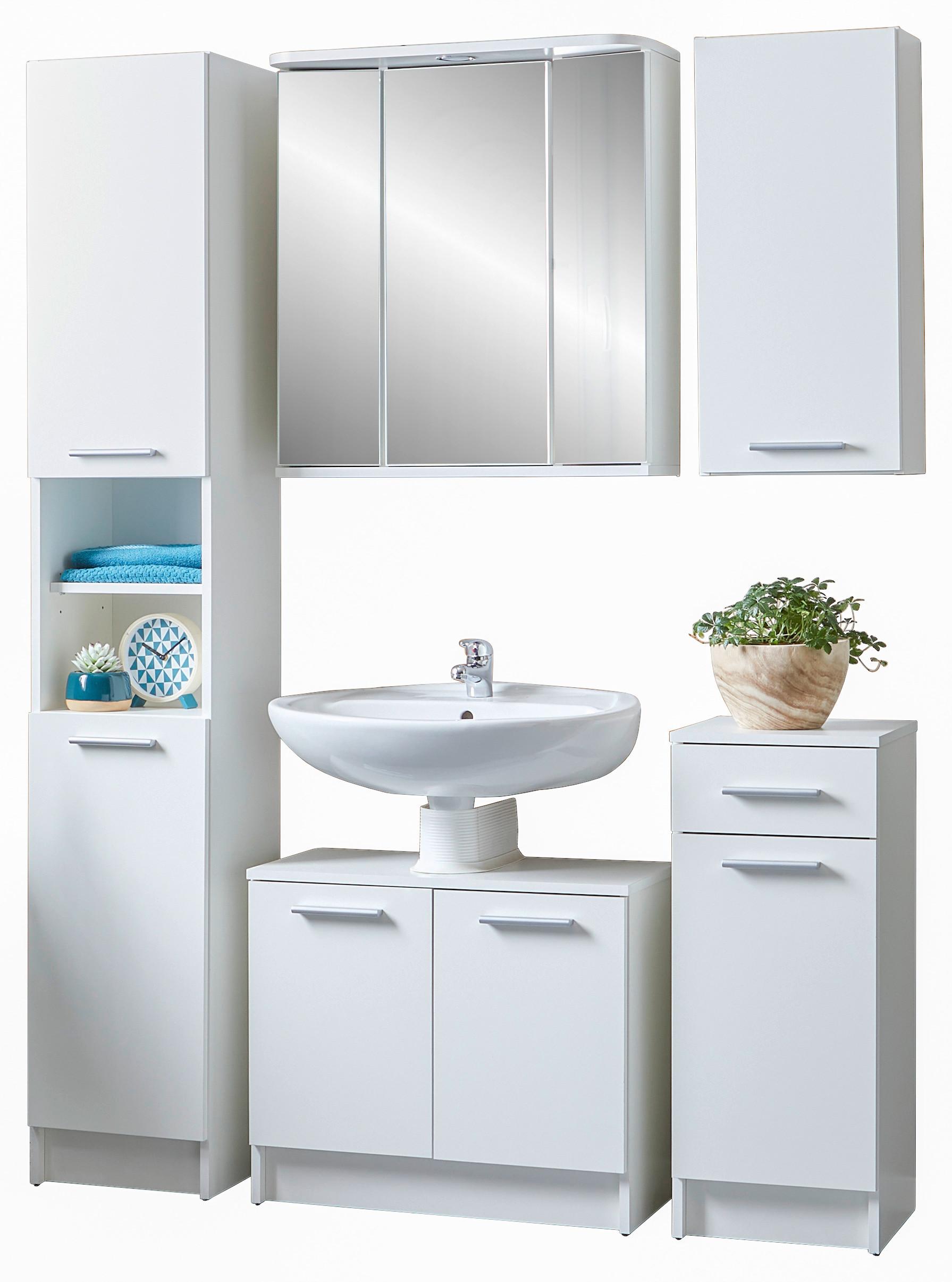 Badezimmer Verona Weiß Dekor B: 129,2 cm - Weiß, KONVENTIONELL, Glas/Holzwerkstoff (129,2/189/32,5cm)