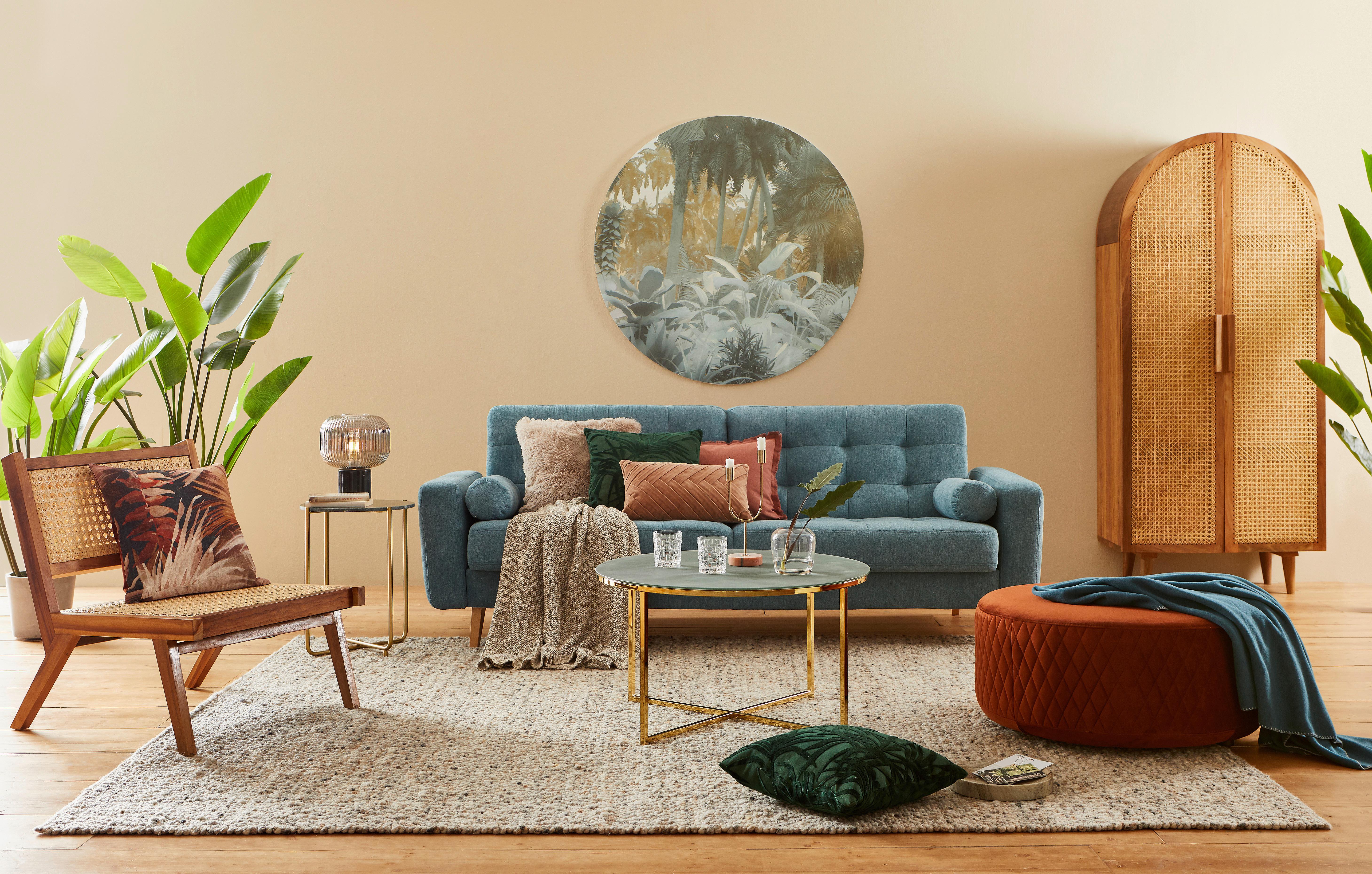 Couchtisch Rund Marmor-Optik Alisma, Braun/Goldfarben - Goldfarben/Braun, Trend, Holzwerkstoff/Metall (80/80/46cm) - Livetastic