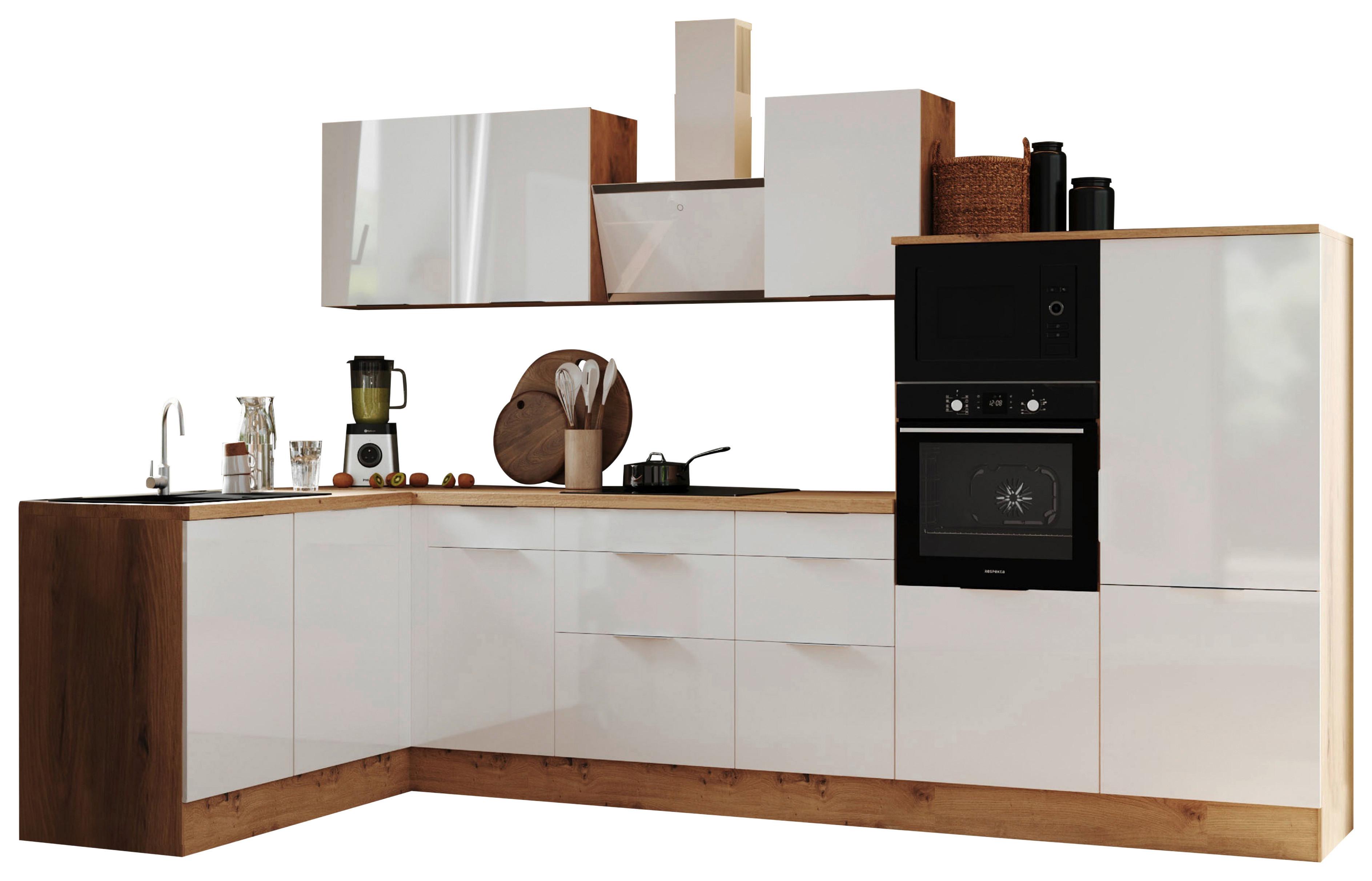 Eckküche Elisabeth - Weiß Hochglanz/Eiche Artisan, LIFESTYLE, Holzwerkstoff (175/340cm) - Respekta