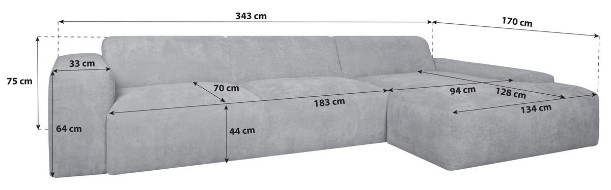 ECKSOFA Hannah Beige S: 343x170cm - Beige/Schwarz, Design, Textil (343/170cm) - MID.YOU
