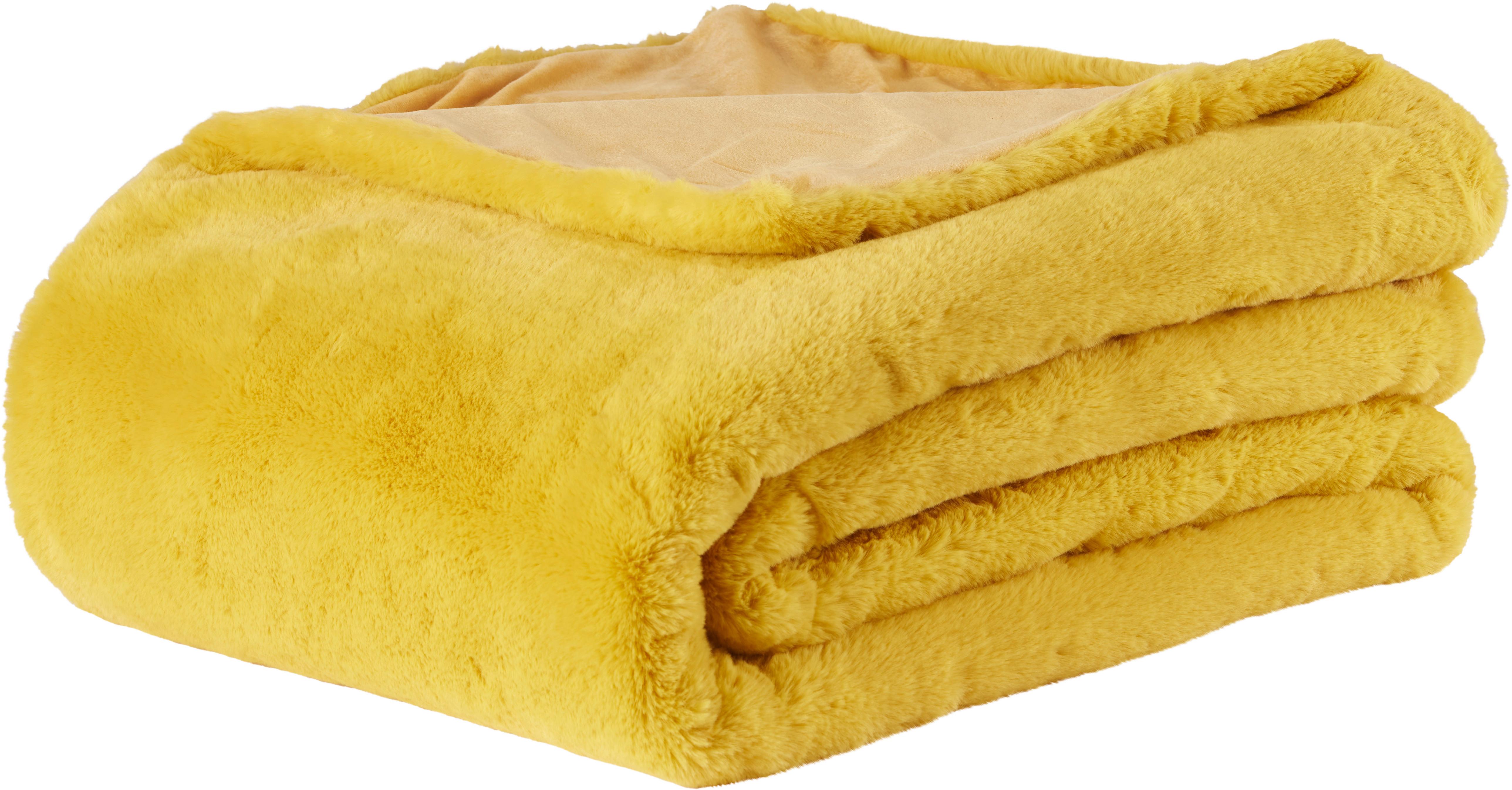 Kožušinová Deka Liz, 150/200cm, Žltá - žltá, Moderný, textil (150/200cm) - Premium Living