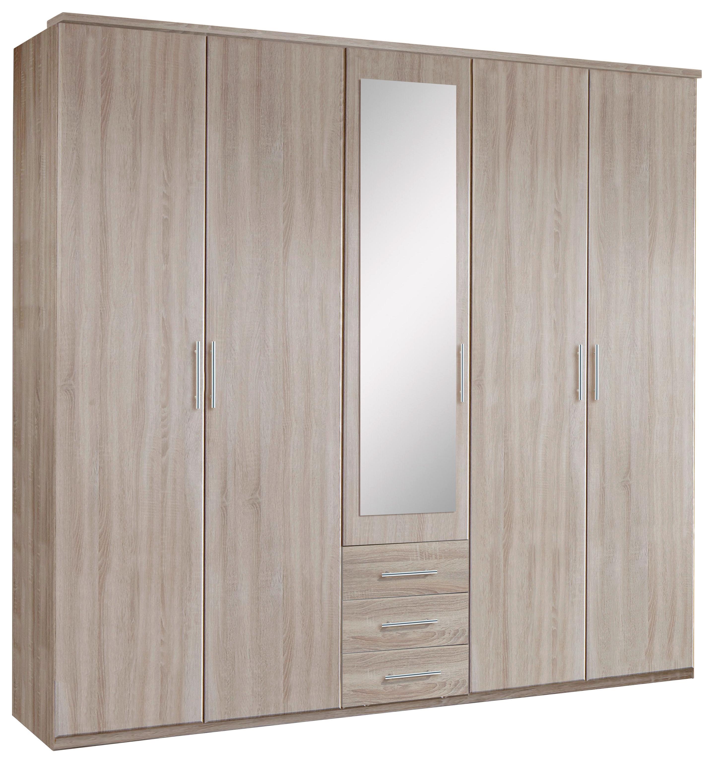 Drehtürenschrank Mit Spiegel + Laden 225cm Ben, Eiche Dekor - Eichefarben, KONVENTIONELL, Glas/Holzwerkstoff (225/210/58cm) - MID.YOU