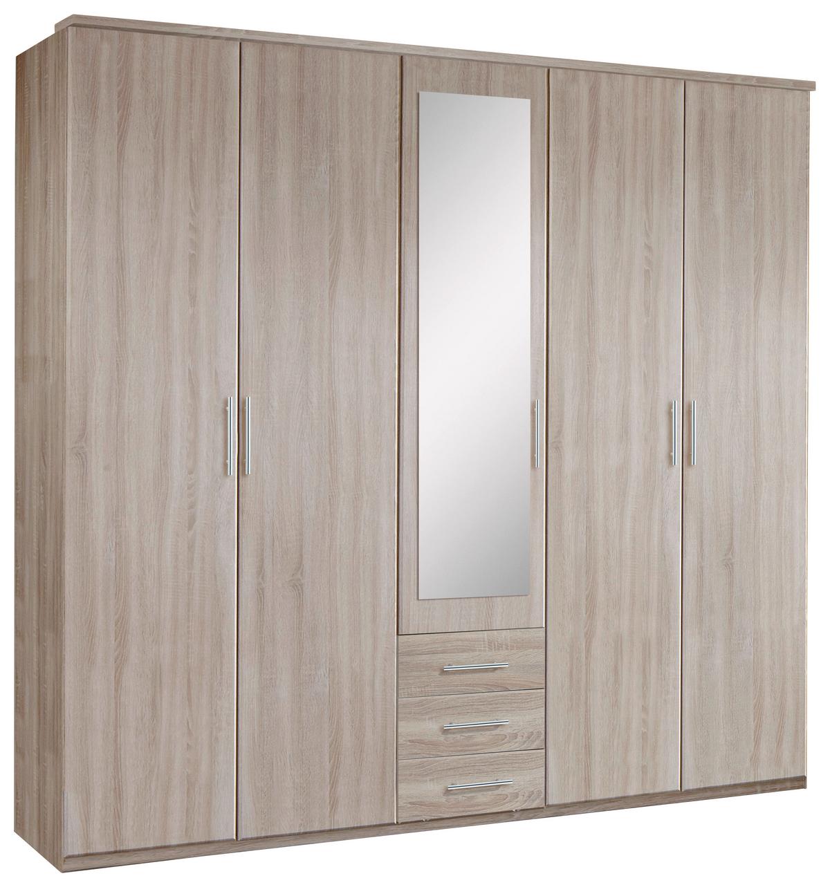 Drehtürenschrank Mit Spiegel + Laden 225cm Ben, Eiche Dekor - Eichefarben, KONVENTIONELL, Glas/Holzwerkstoff (225/210/58cm) - MID.YOU