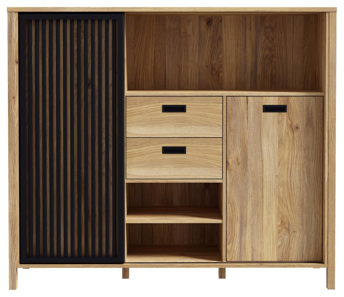 VYSOKÁ KOMODA JYTANA - čierna/farba duba, Modern, kompozitné drevo (149,9/129,9/40,2cm)