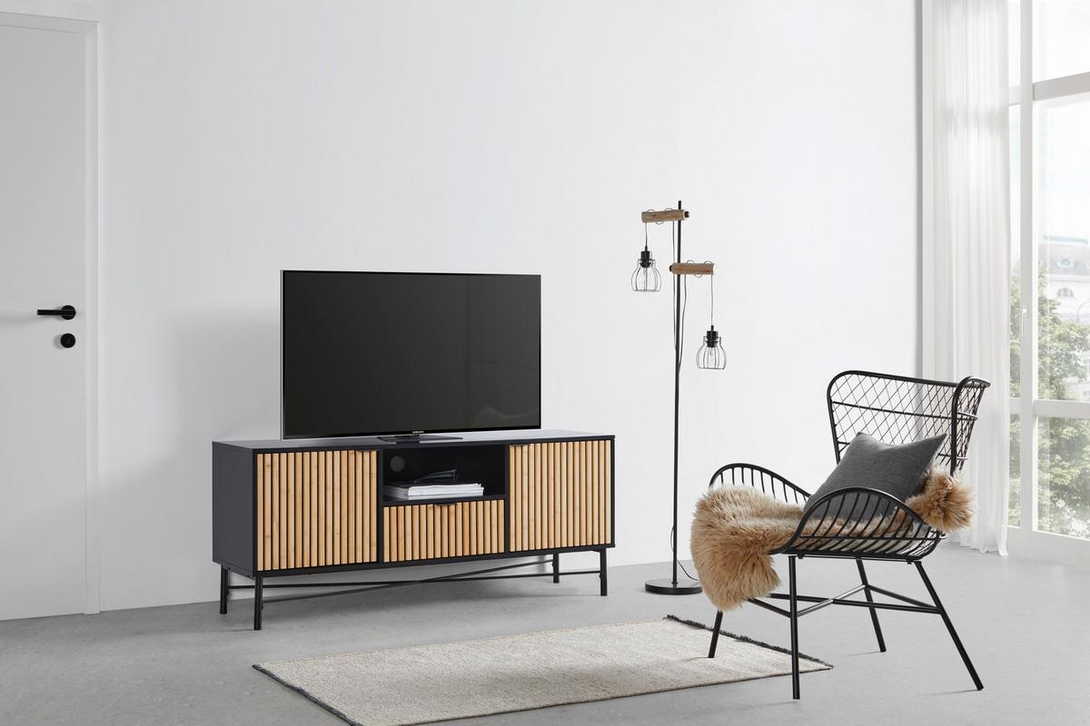 TV komoda MADRID - černá/barvy dubu, Moderní, kov/dřevo (143/60/40cm) - Mömax