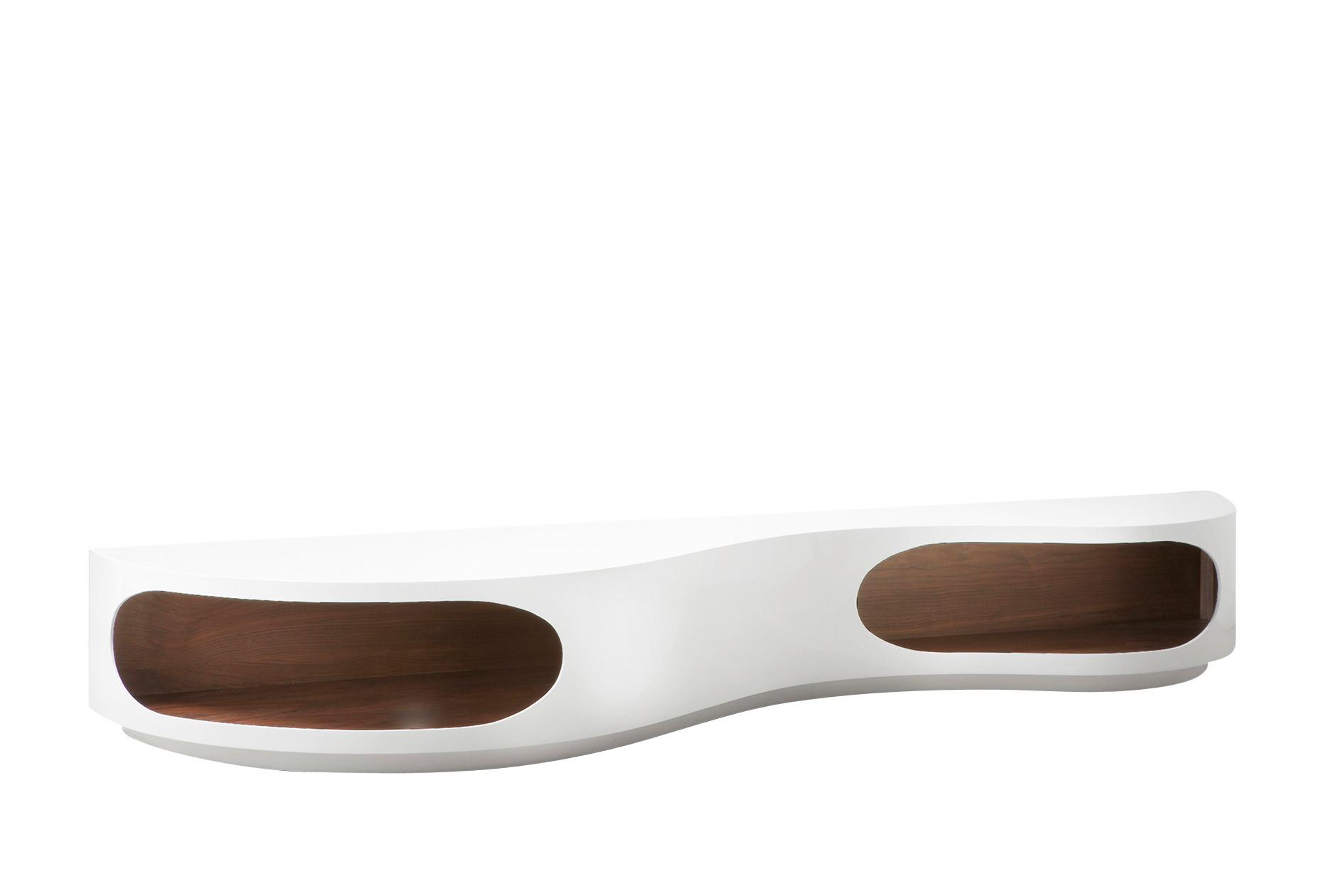 Lowboard Weiß Hg/Walnussfarben B: 200cm - Weiß Hochglanz/Walnussfarben, Design, Holzwerkstoff (200/30/50cm) - Livetastic