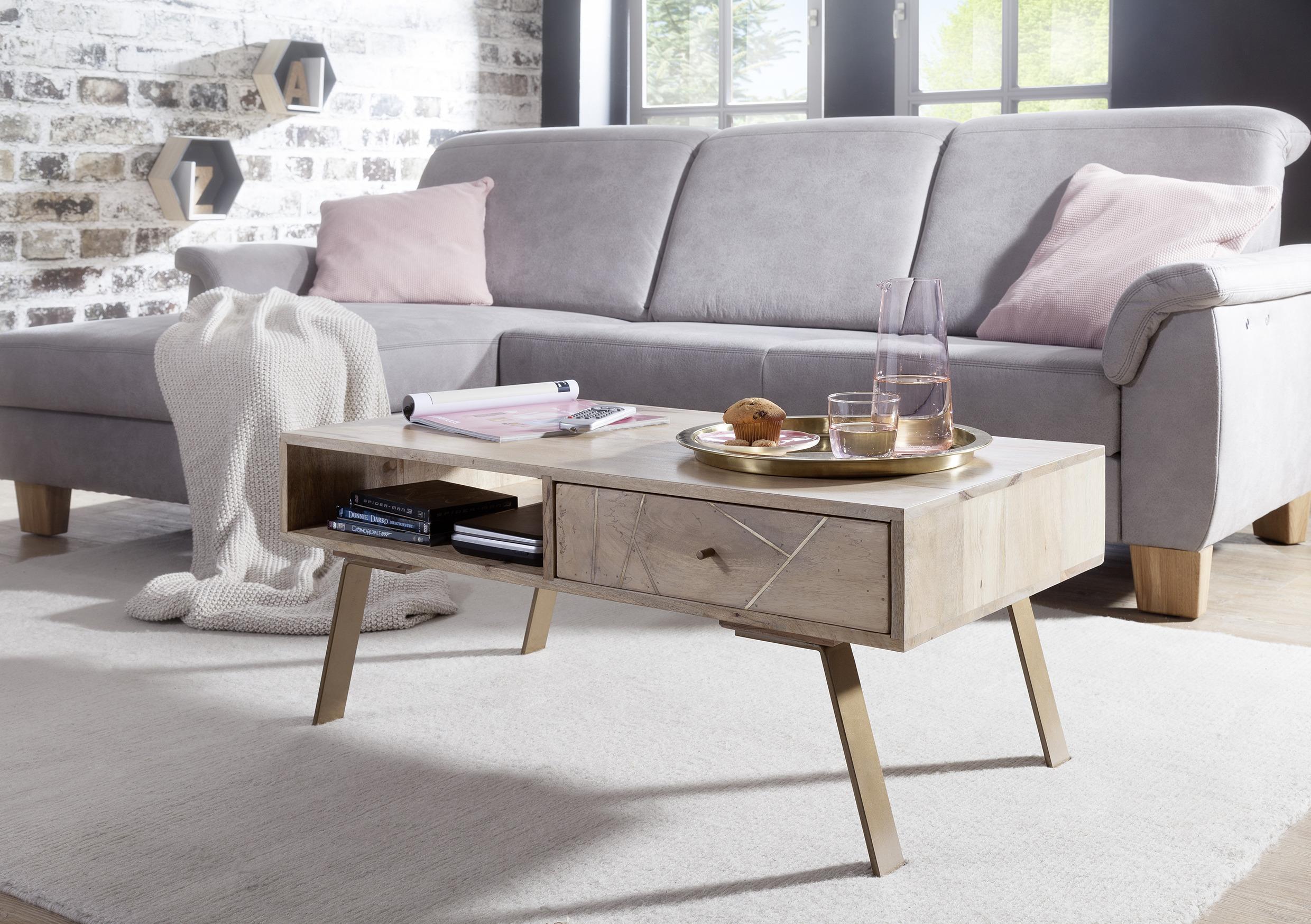 Couchtisch Holz mit Stauraum Sikar, Mangoholz - Braun, Design, Holz/Metall (95/50/42cm) - MID.YOU