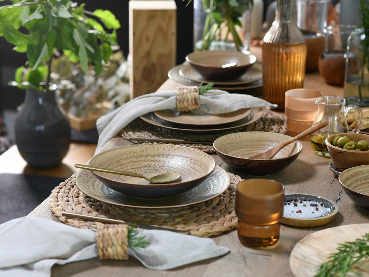 Tafelservice Neapel 16-Teilig Steinzeug, Braun, 4 Personen - Sandfarben/Braun, Basics, Keramik - Creatable