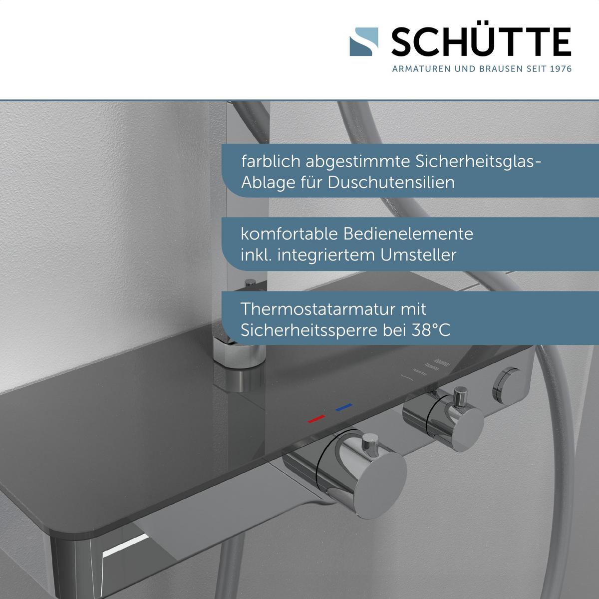 Brausegarnitur Ocean Chrom 3-Fach verstellbar Anti-Kalk - Anthrazit, Design, Metall (3/80-120/37,5cm) - Schütte