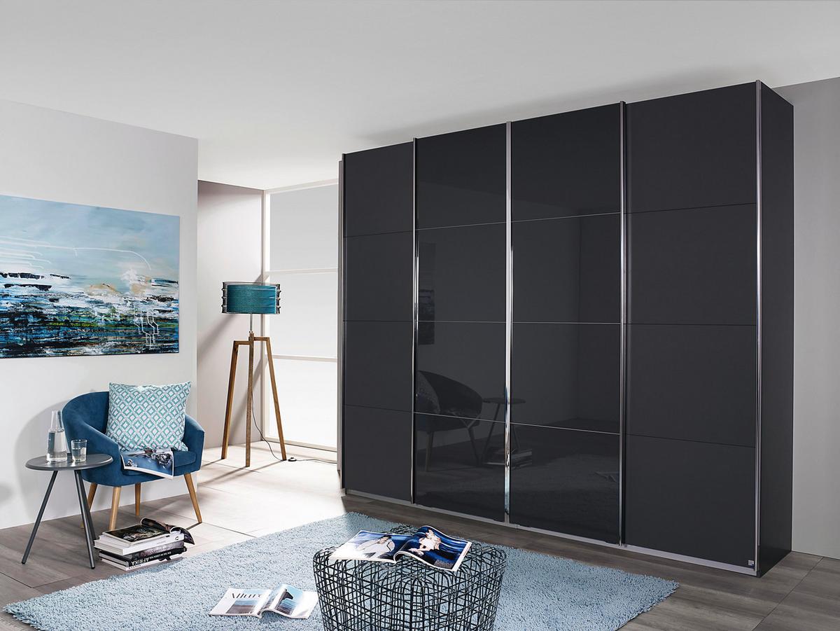 Schwebetürenschrank mit Glas 361cm Bensheim, Grau Metallic - Eichefarben/Graphitfarben, MODERN, Holzwerkstoff (361/211/62cm) - James Wood