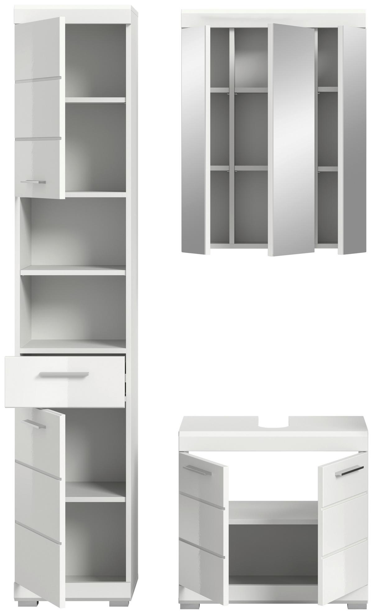 Badezimmer Scout Weiß B: 97 cm - Weiß Hochglanz/Silberfarben, MODERN, Glas/Holzwerkstoff (97cm) - MID.YOU