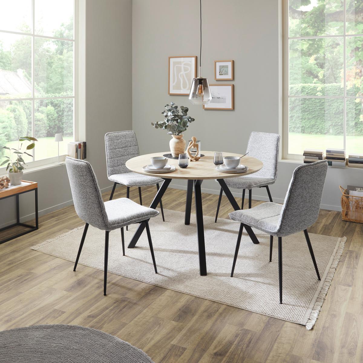 Esstisch Rund Arno 120x76 Naturfarben - Schwarz/Naturfarben, KONVENTIONELL, Holzwerkstoff/Metall (120/76/120cm)