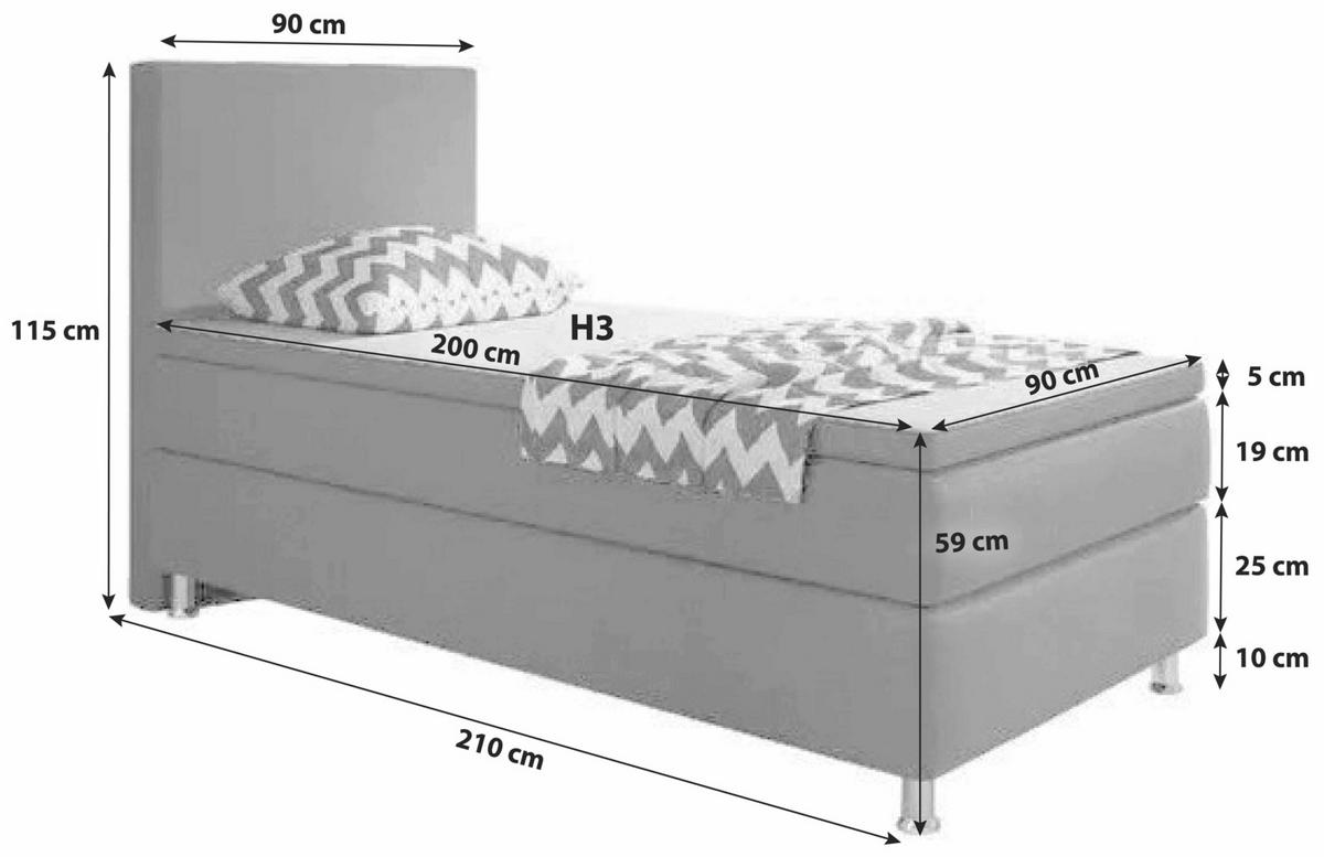 Boxspringbett Mit Topper 90x200 Cm Berlin F - Anthrazit/Silberfarben, KONVENTIONELL, Textil (90/200cm) - MID.YOU