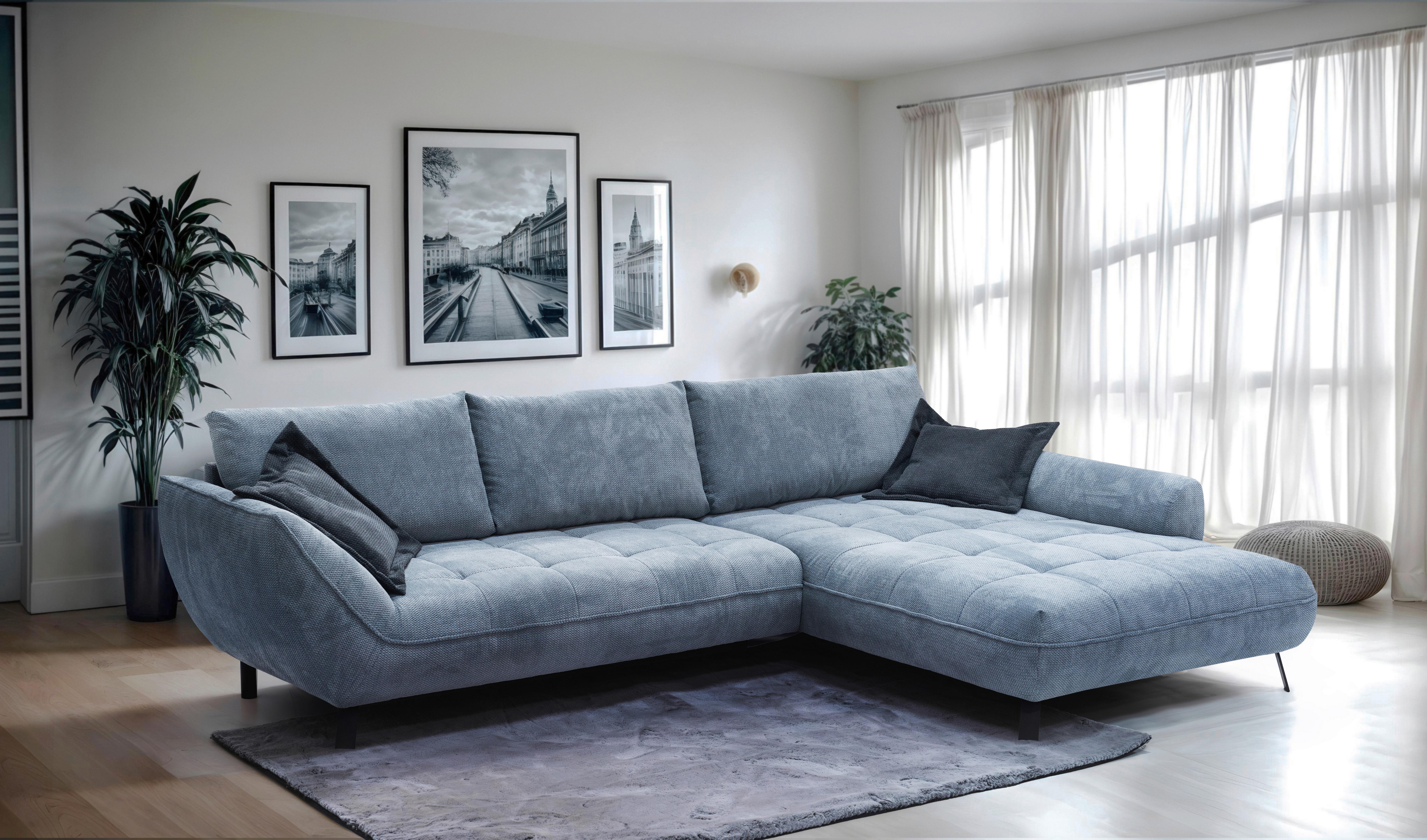 Ecksofa Biarritz Blau, Schenkel: 324x205 cm - Blau/Schwarz, Design, Textil (324/205cm) - MID.YOU