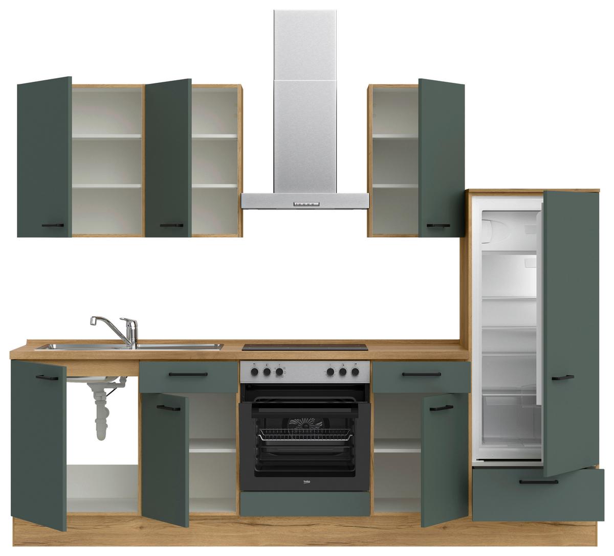 Küchenleerblock Easytouch Low-Line, L6 Rechts - Dunkelgrün/Eichefarben, MODERN, Holzwerkstoff (270cm) - Nobilia