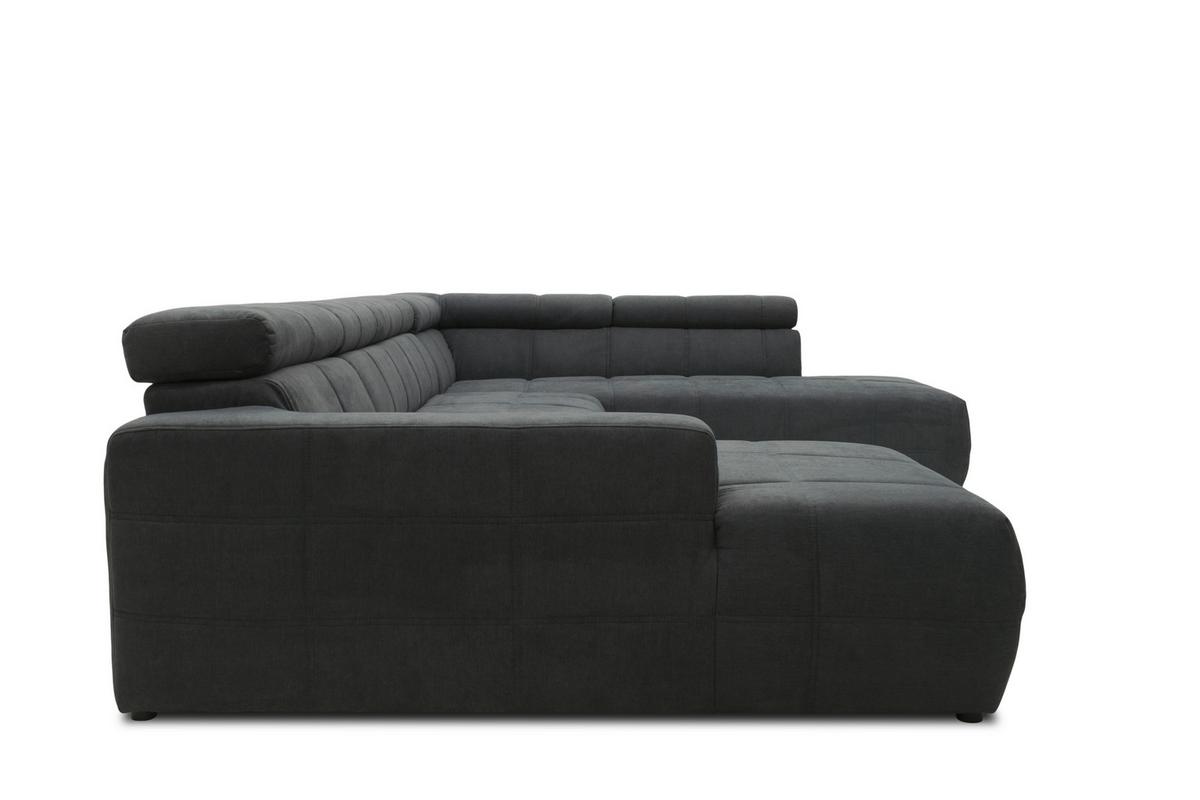 Wohnlandschaft Brandon Kopfteilverstellung Dunkelgrau - Dunkelgrau/Schwarz, Design, Textil (175/359/228cm) - MID.YOU