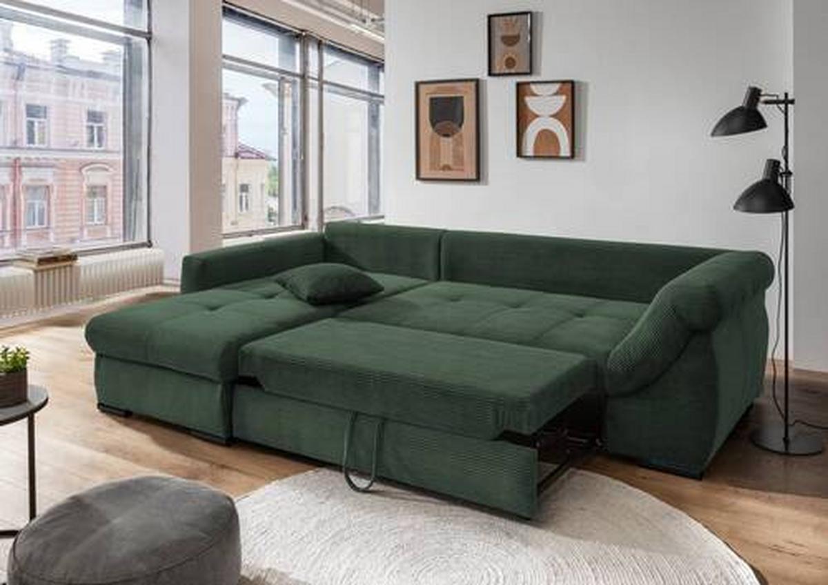 Ecksofa Federico Dunkelgrün S: 188/302 Cm - Dunkelgrün/Schwarz, MODERN, Holz/Textil (188/302cm) - MID.YOU