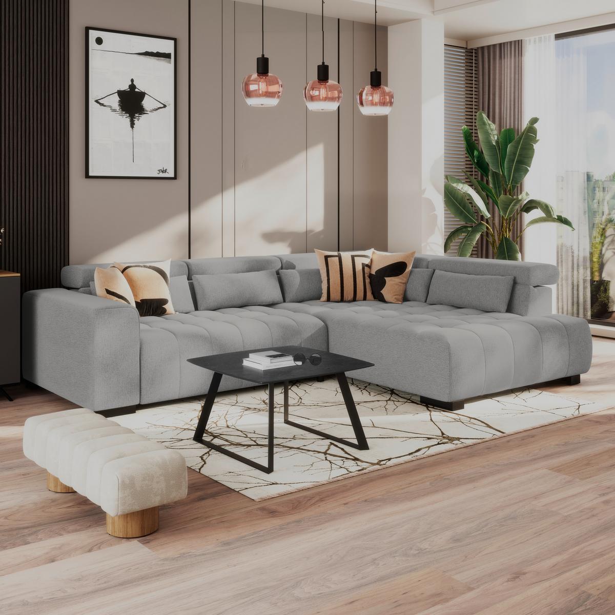 Ecksofa Matera Dunkelgrau S: 311x226cm - Dunkelgrau/Schwarz, Trend, Textil (311/226cm)
