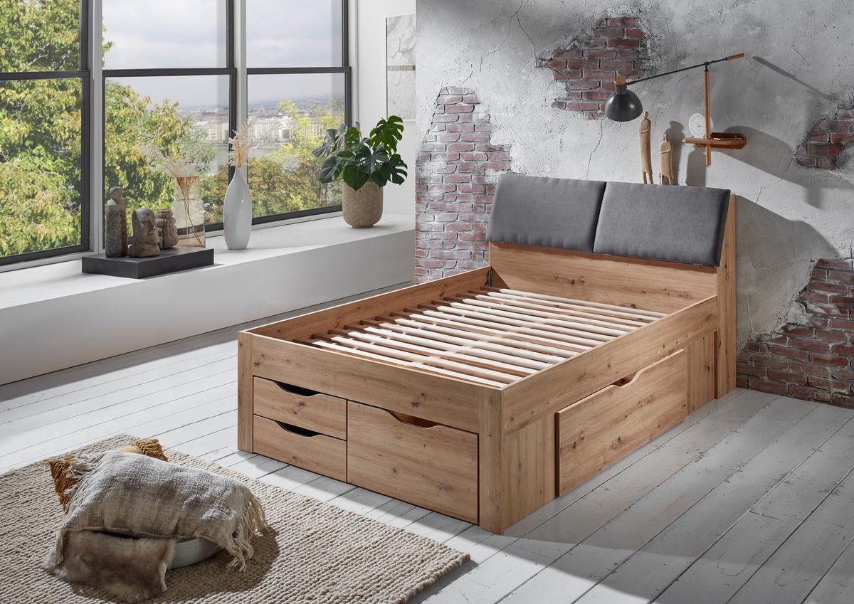 Tárolós Ágy Maxi 140/200 Cm - Artisan tölgy/szürke, Konventionell, faalapú anyag (140/200cm)