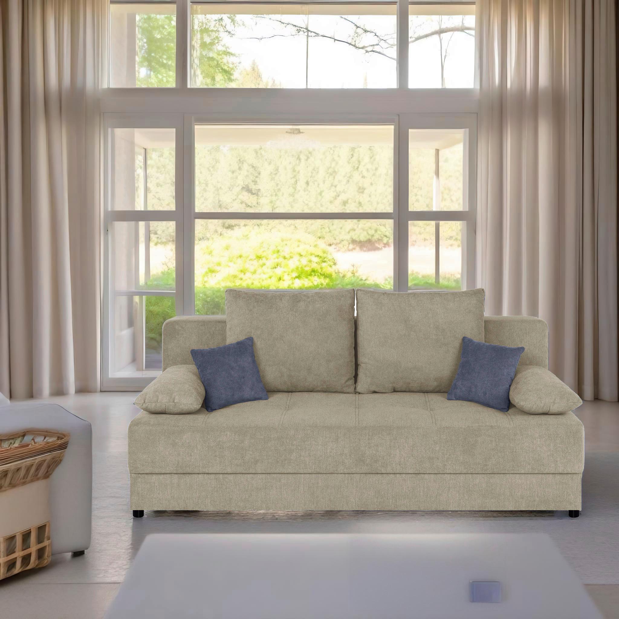 Schlafsofa Toni Beige B: 200 cm - Beige/Schwarz, Design, Holzwerkstoff/Textil (200/90/103cm) - P & B