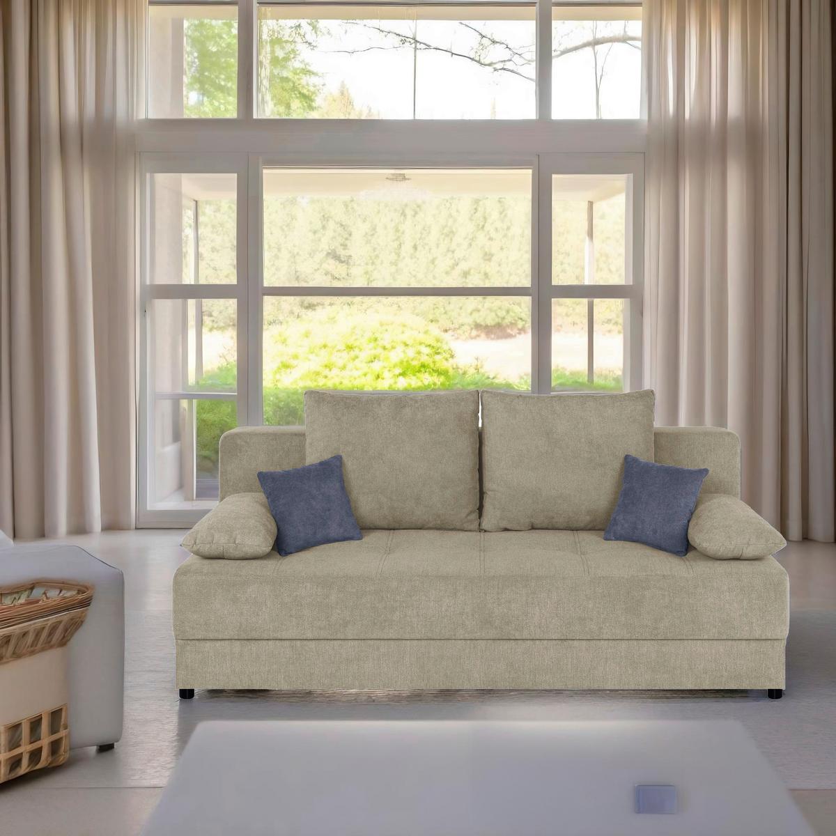 Schlafsofa Toni Beige B: 200 Cm - Beige/Schwarz, Design, Holzwerkstoff/Textil (200/90/103cm) - P & B