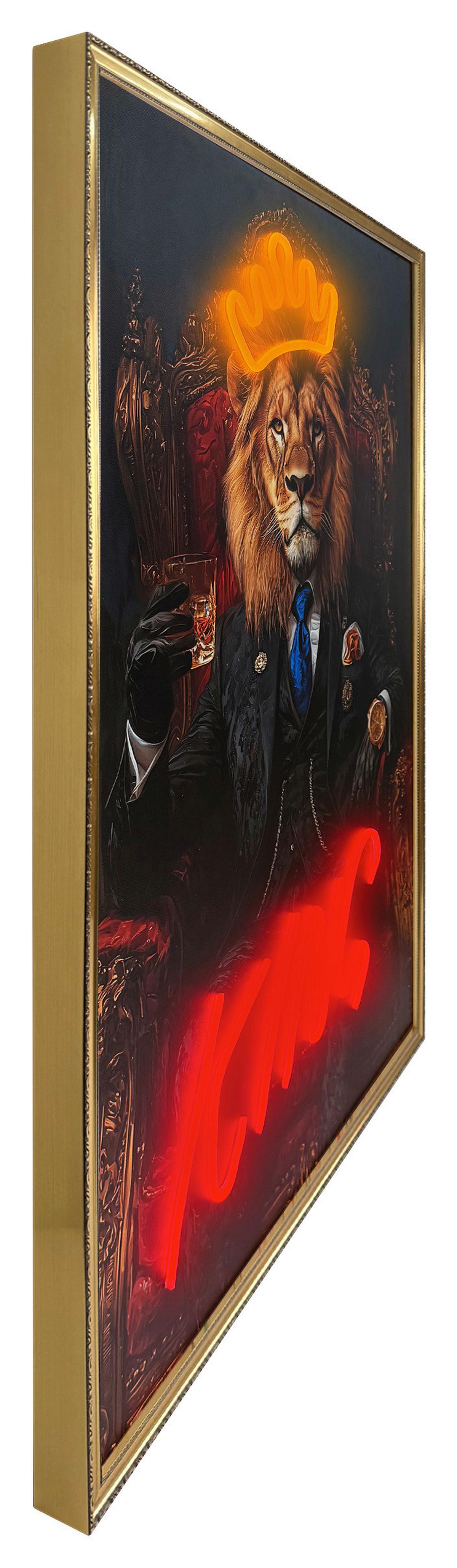 LED-Bild Neon Gold King Lion - Schwarz, Basics, Holzwerkstoff/Kunststoff (70/100/3,5cm)