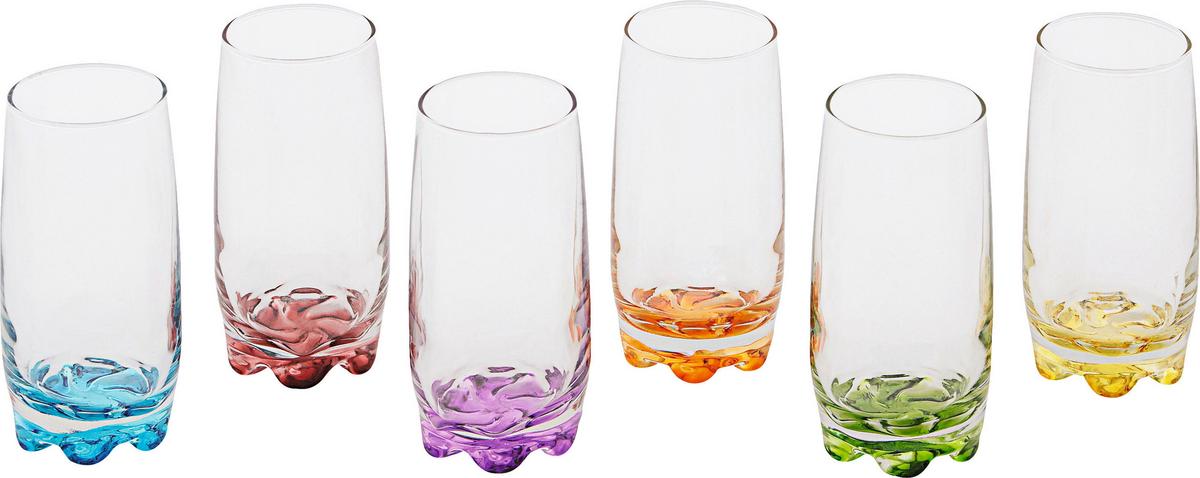 Longdrinkglas Alison 6er-Set, Je ca. 300 ml - Blau/Gelb, KONVENTIONELL, Glas (390ml) - Ondega