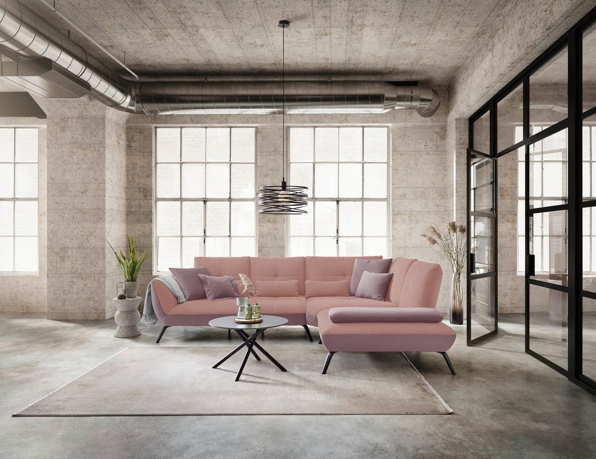Rohová sedačka TRENDY, pravá, šeříková / růžová - růžová/černá, Moderní, kov/kompozitní dřevo (310/93/250cm) - Premium Living
