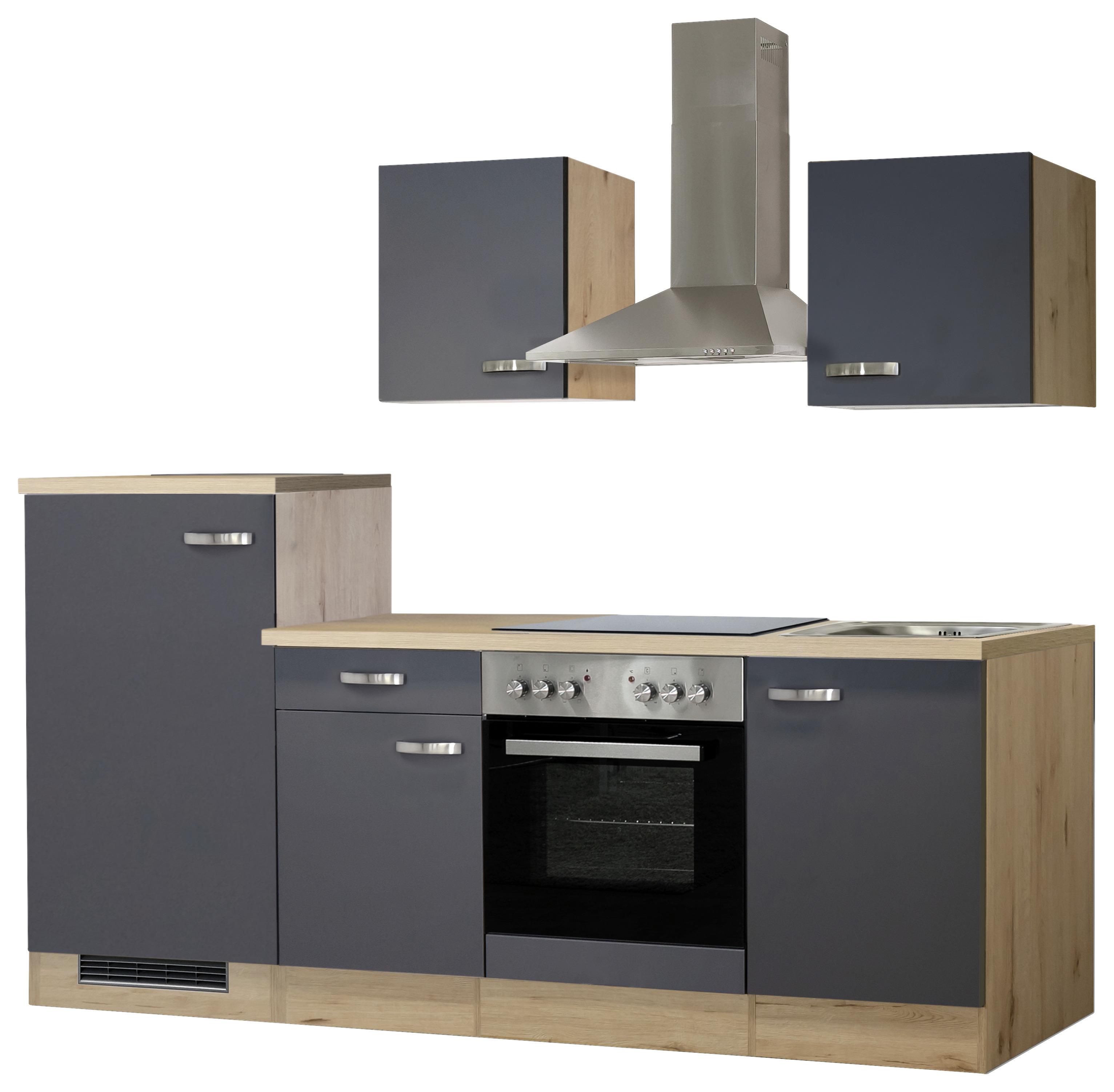 Küchenzeile Shadow mit Geräten 220 cm Grau/Eiche Dekor - Eichefarben/Grau, MODERN, Holzwerkstoff (220cm)