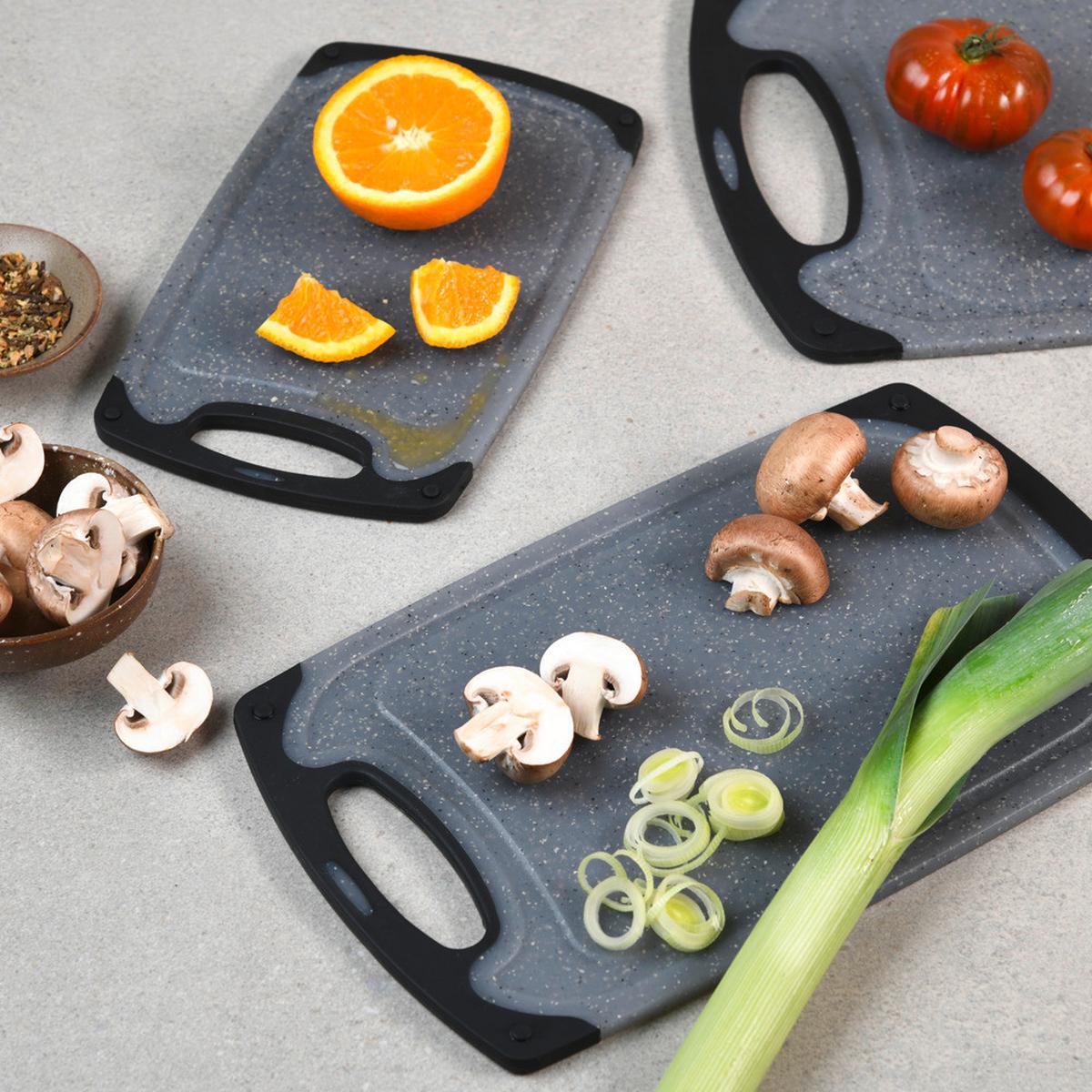Schneidebrett-Set Grau 3-teilig - Grau, Basics, Kunststoff - Kesper