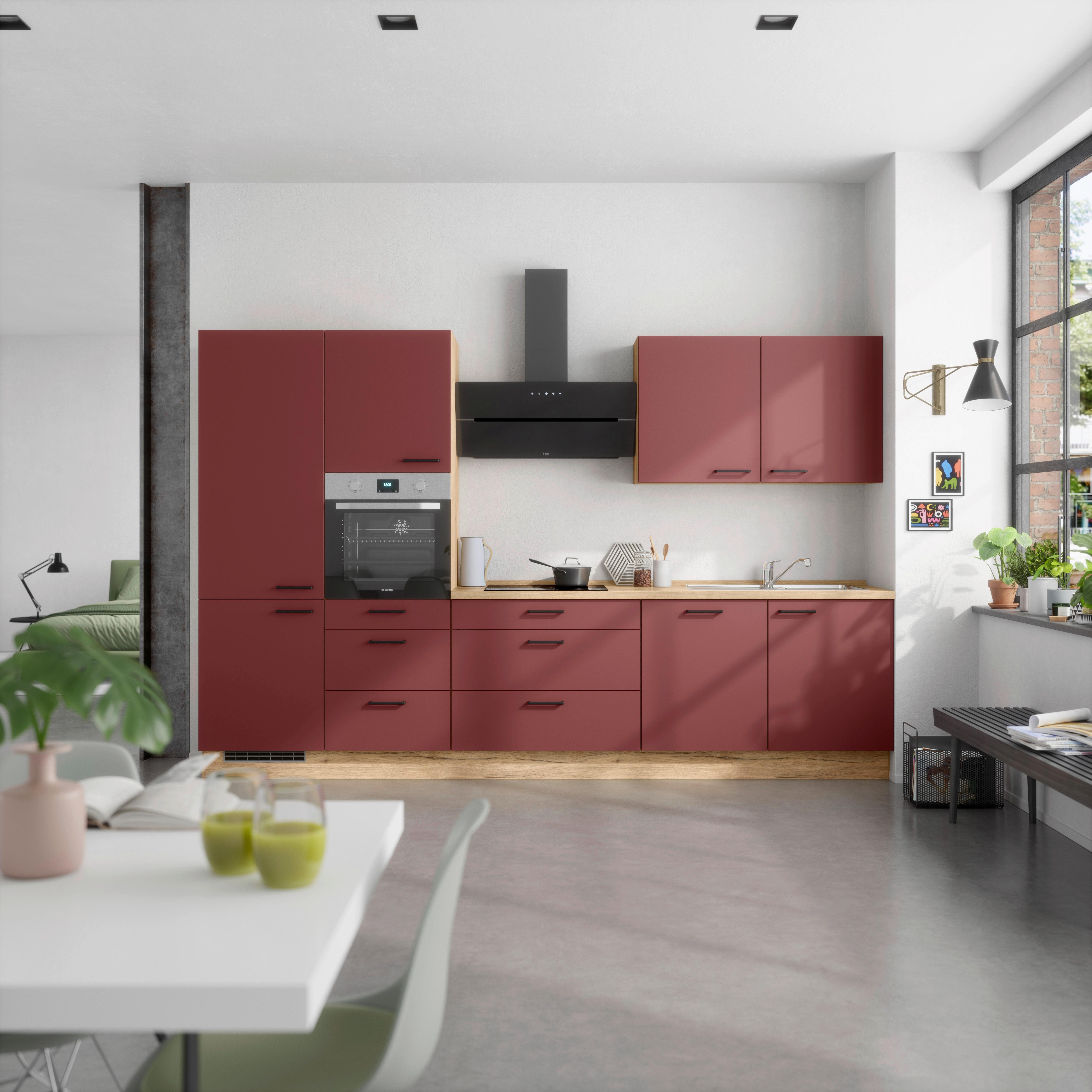 Küchenleerblock Easytouch High-Line, H8 Links - Eichefarben/Rot, MODERN, Holzwerkstoff (330cm) - Nobilia