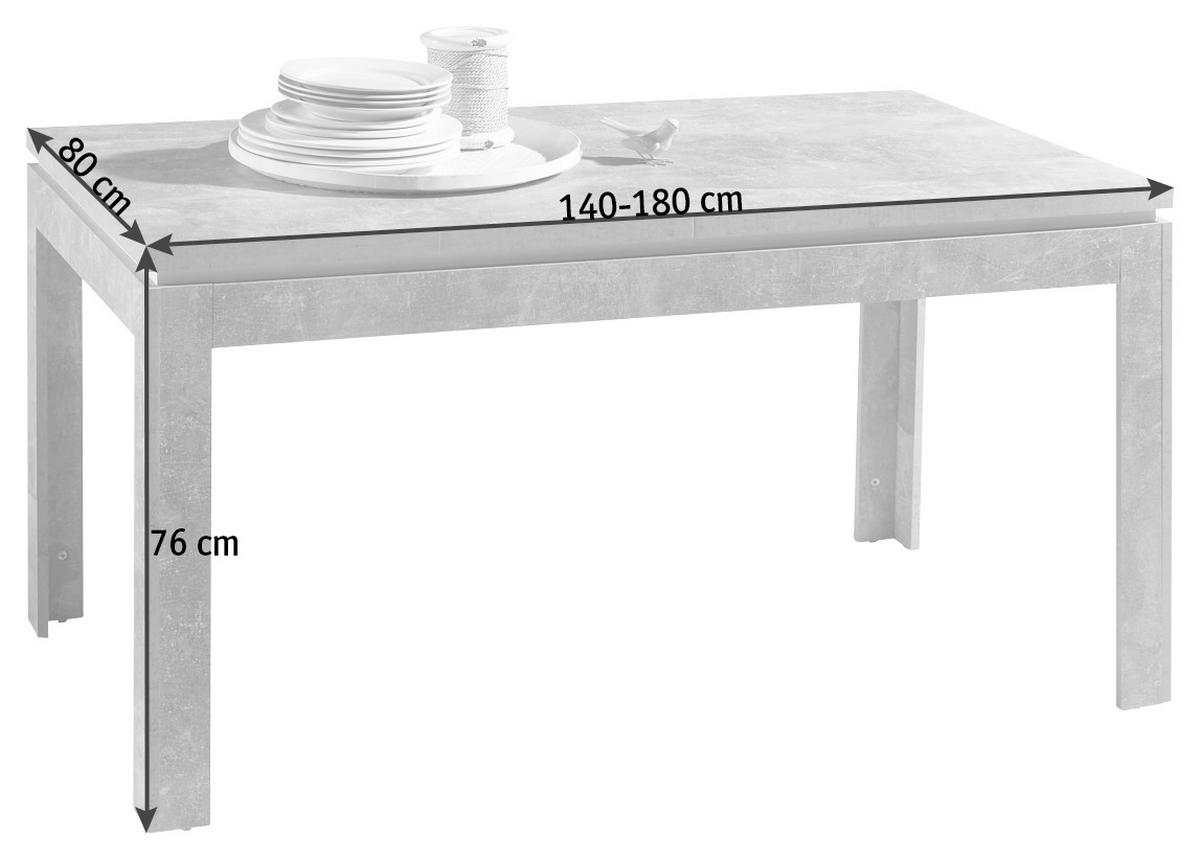 Esstisch ausziehbar Stone 140x80 cm Betonoptik - Weiß/Grau, MODERN, Holzwerkstoff (140/80/76cm) - MID.YOU