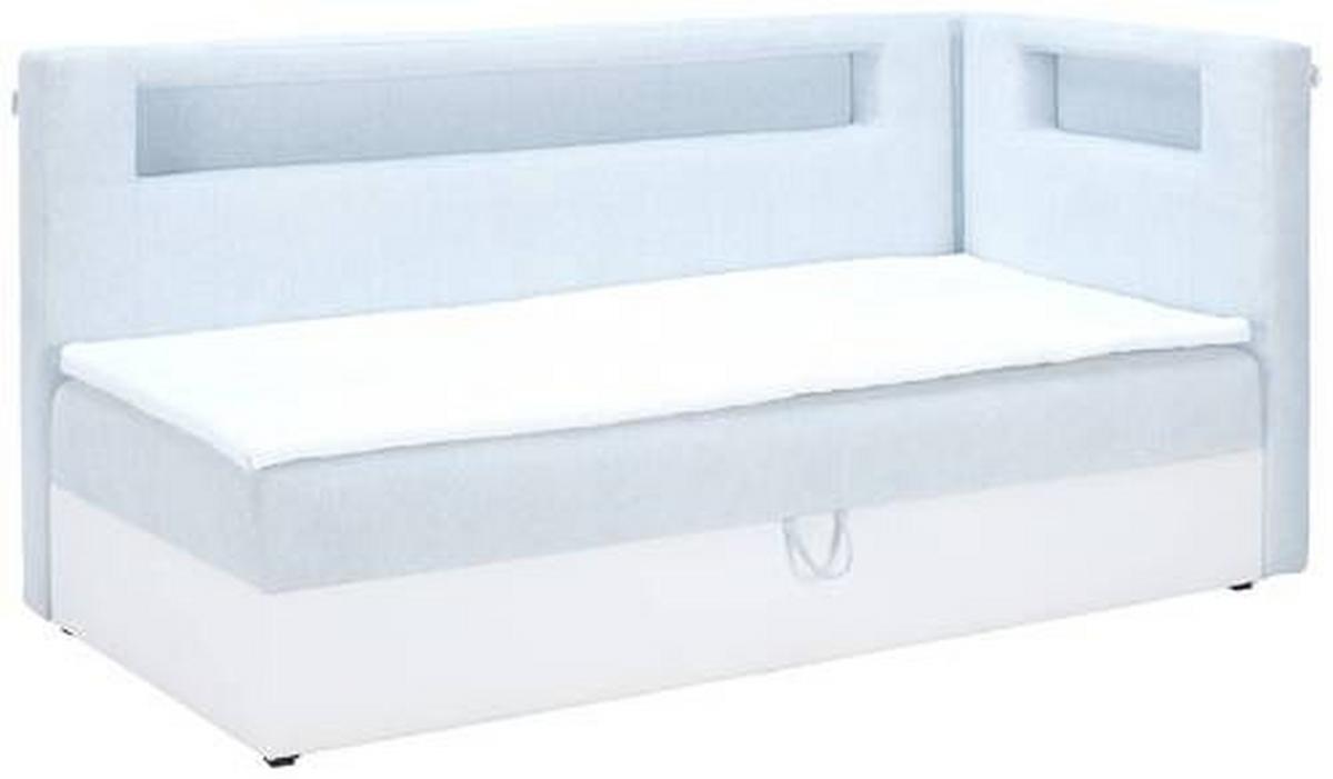 Polsterbett mit Bettkasten 80x200 cm Junior Gold Hellblau - Schwarz/Weiß, MODERN, Leder/Textil (80/200cm) - Ondega