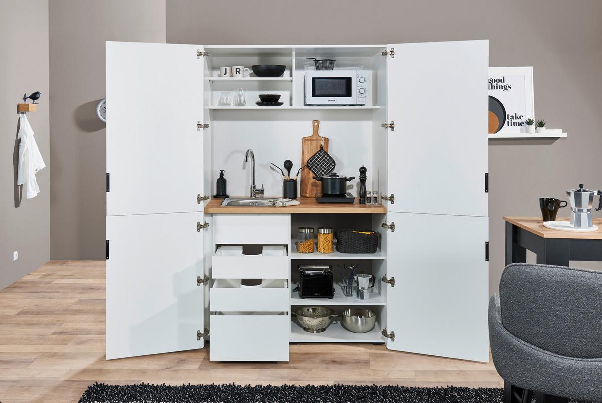 Minikuchyňa Heidelberg šírka 124 cm, bez spotrebičov - čierna/biela, kov/kompozitné drevo (124/200/70cm)
