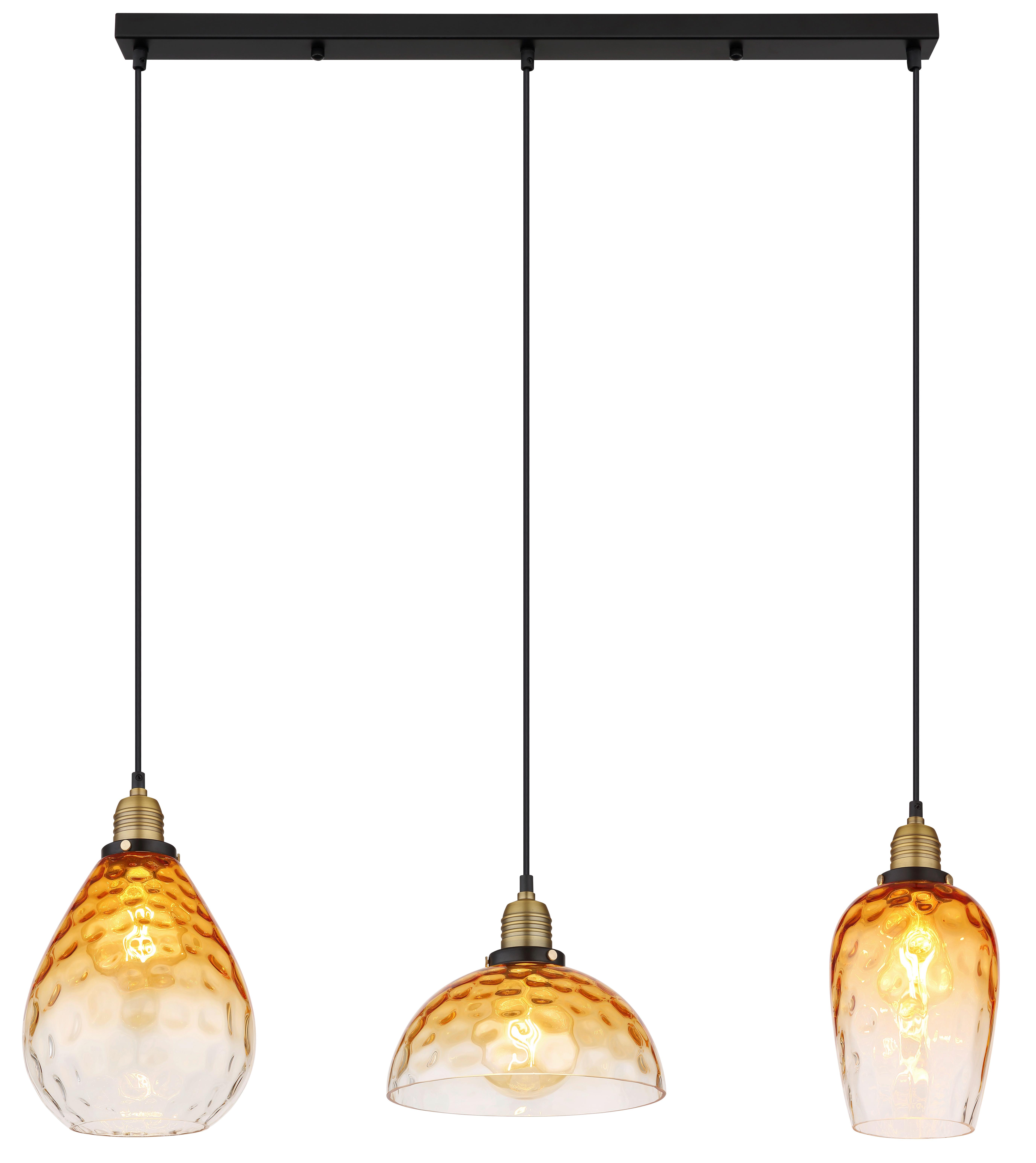 Hängeleuchte H: 120 cm 3-Flammig - Klar/Messingfarben, KONVENTIONELL, Glas/Metall (91/25/120cm) - Globo