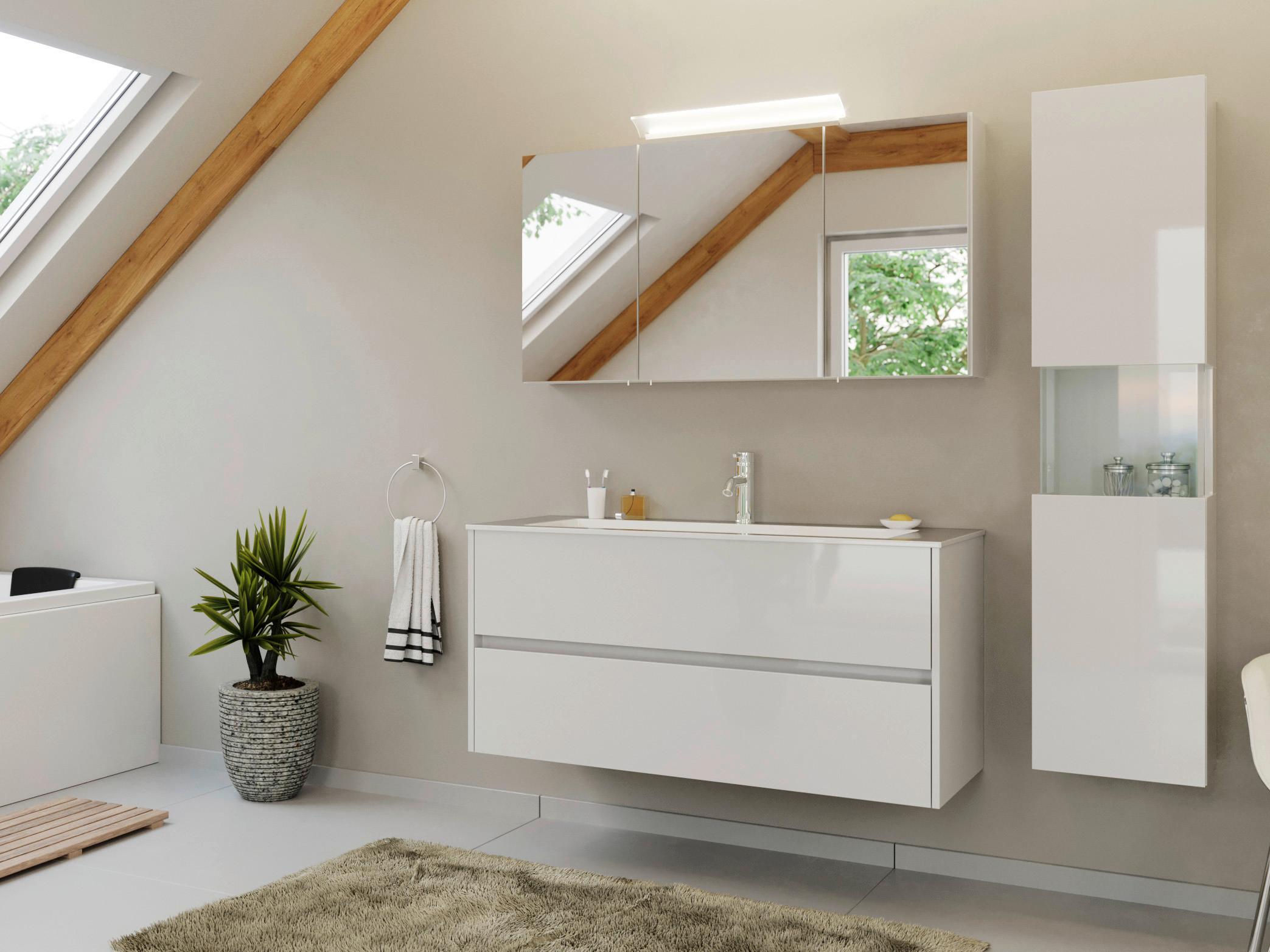 BADEZIMMER Limes, Weiß HG B: 120 cm - Weiß Hochglanz/Weiß, Basics, Holzwerkstoff/Stein (120cm) - MID.YOU