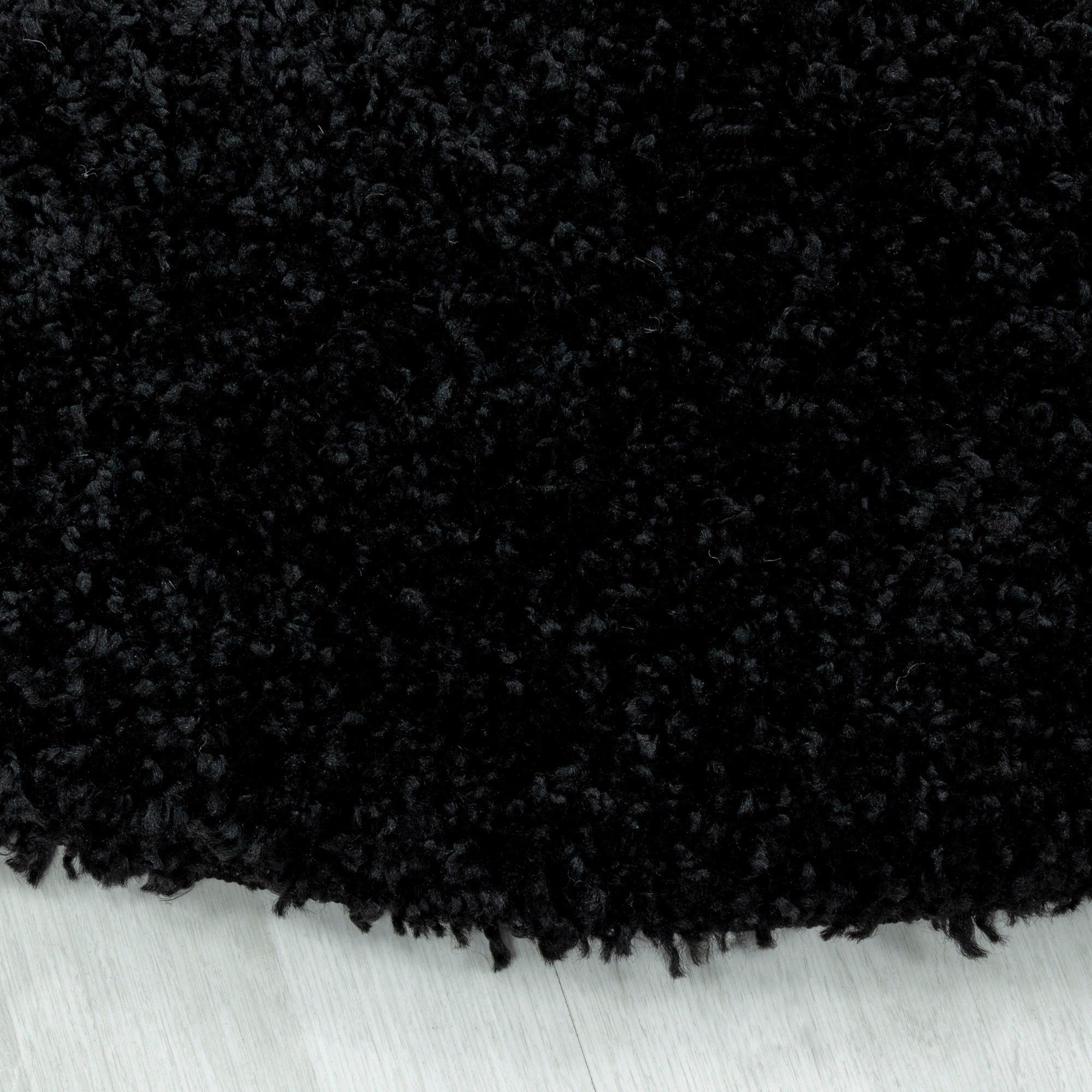 Hochflor Teppich Schwarz Naturfaser Sydney 120x120 cm - Schwarz, Basics, Textil (120cm)