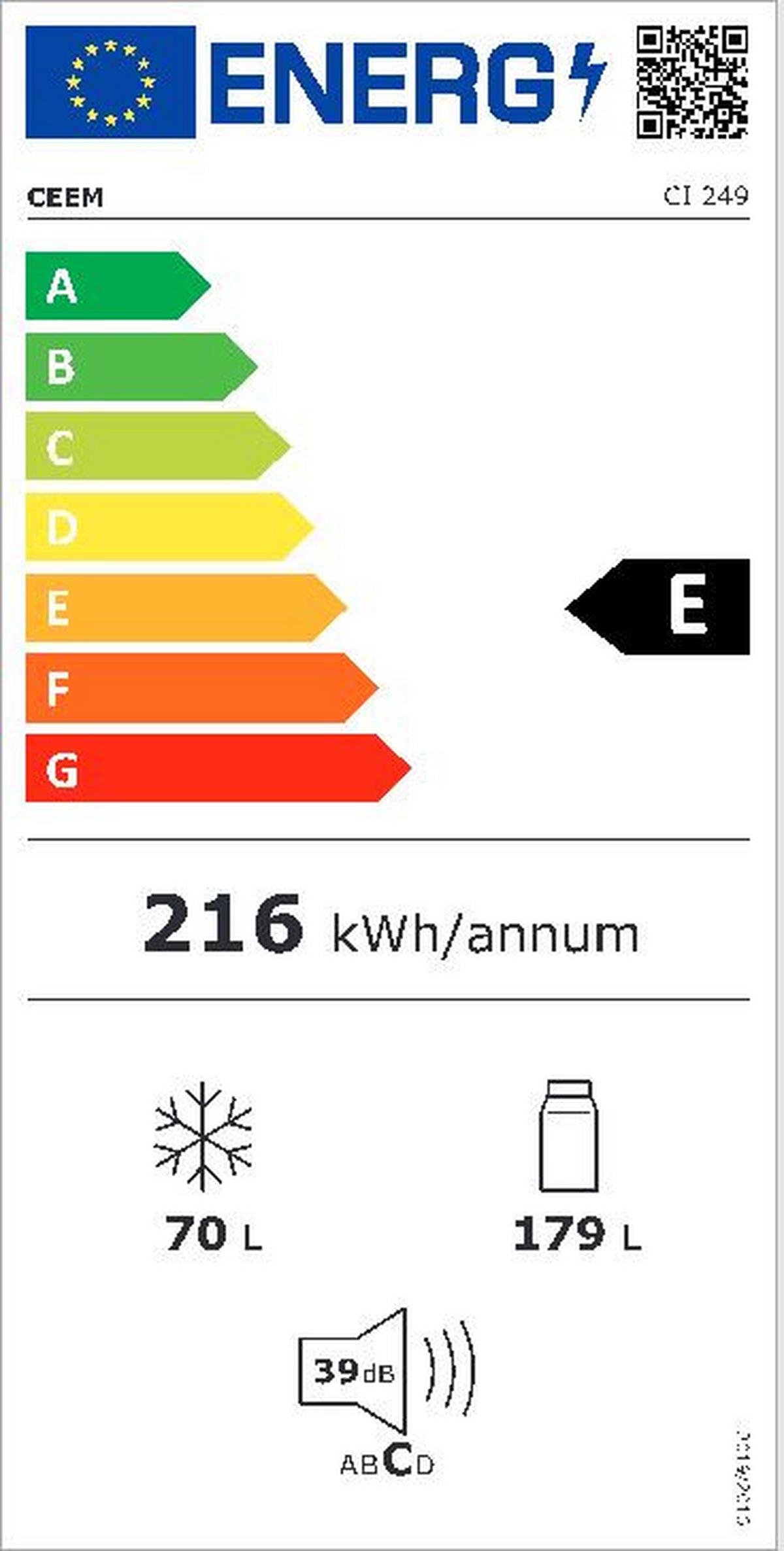 Kühl-Gefrier-Kombination Ci 249, Weiß, 179+70 L - Weiß, Basics, Glas/Kunststoff (54/177/54cm) - CEEM