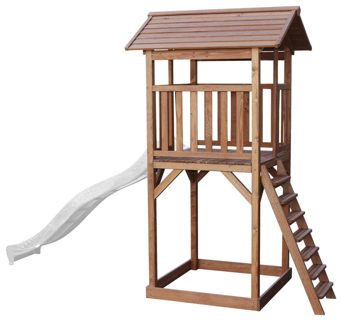 Spielturm A025.120.90 - Braun/Weiß, KONVENTIONELL, Holz/Kunststoff (111,2/241,9/349cm) - Ambia Garden