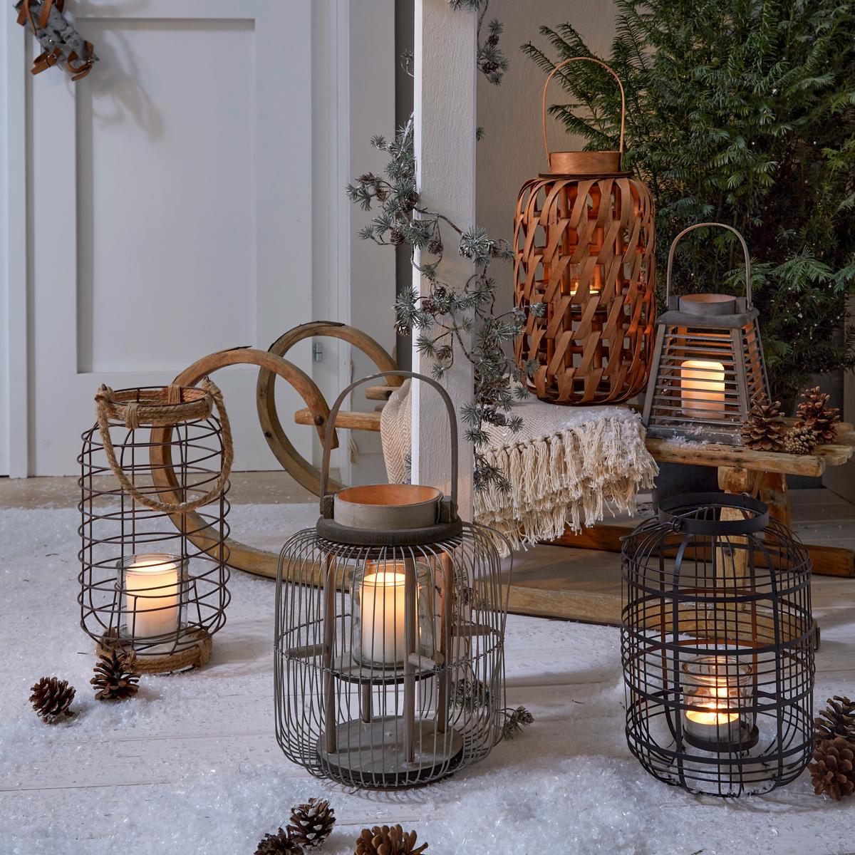 Windlicht Metall Grau/ Naturfarben Ø 21 Cm - Naturfarben/Grau, MODERN, Metall (21/37cm)