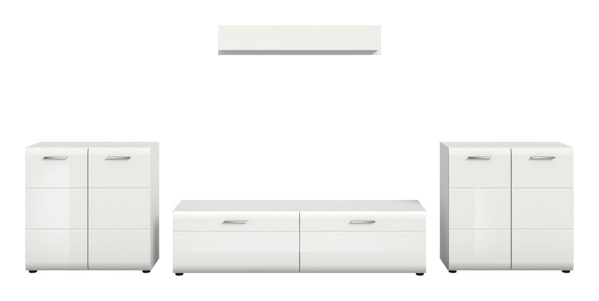 Sideboard Ice Weiß/weiß Hochglanz B: 350 Cm - Weiß Hochglanz/Schwarz, Design, Holzwerkstoff (350/160/41cm) - Livetastic