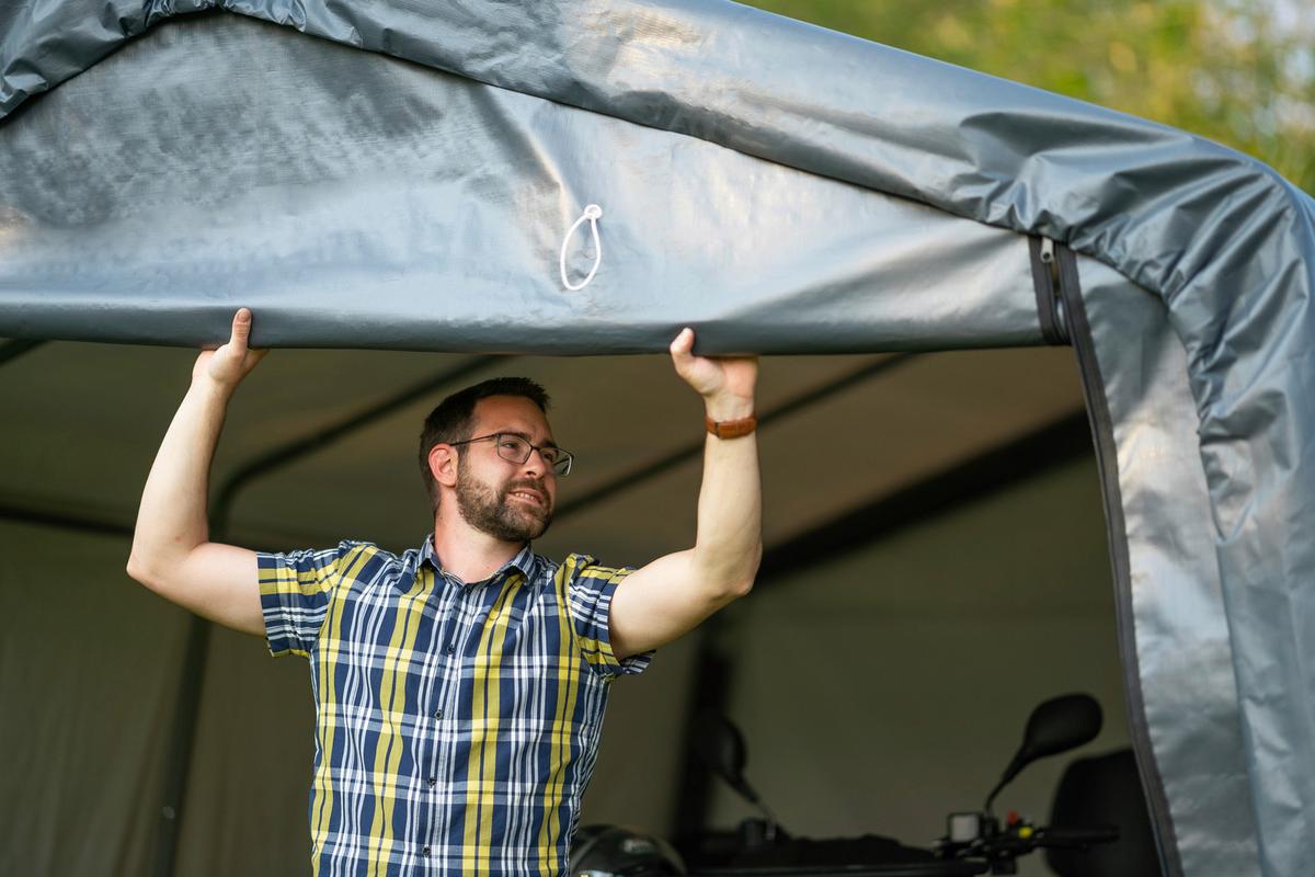 Zeltgarage Weidezelt Garage 18 M² - Grau, Basics, Kunststoff (370/260/490cm)