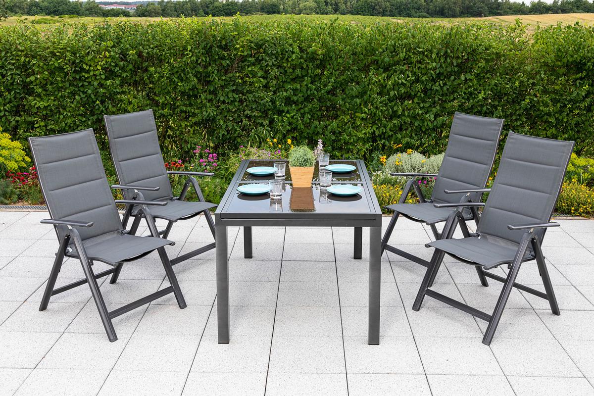 Gartentisch Ausziehbar Metall/glas L 120-180 Cm - Graphitfarben/Braun, MODERN, Glas/Metall (120-180/90/75cm) - Gardenson