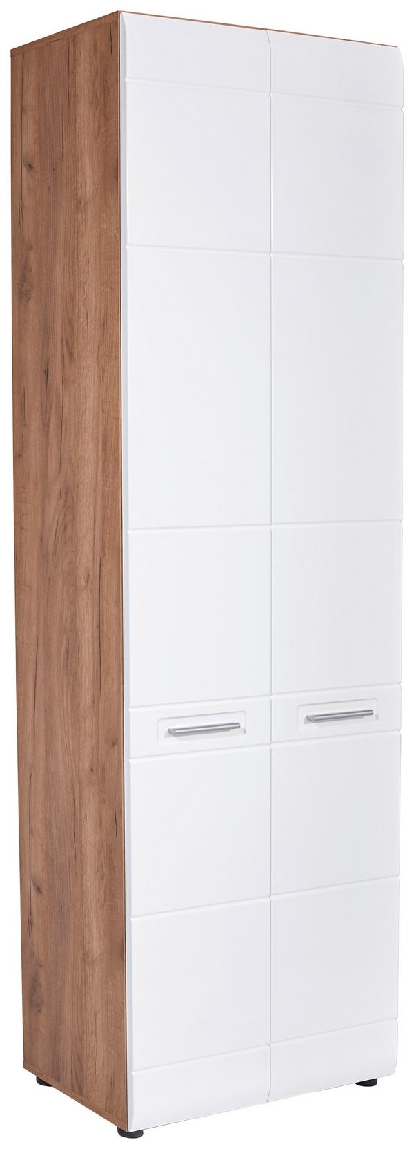 Hoher Schuhschrank in Weiß und Eiche Dekor