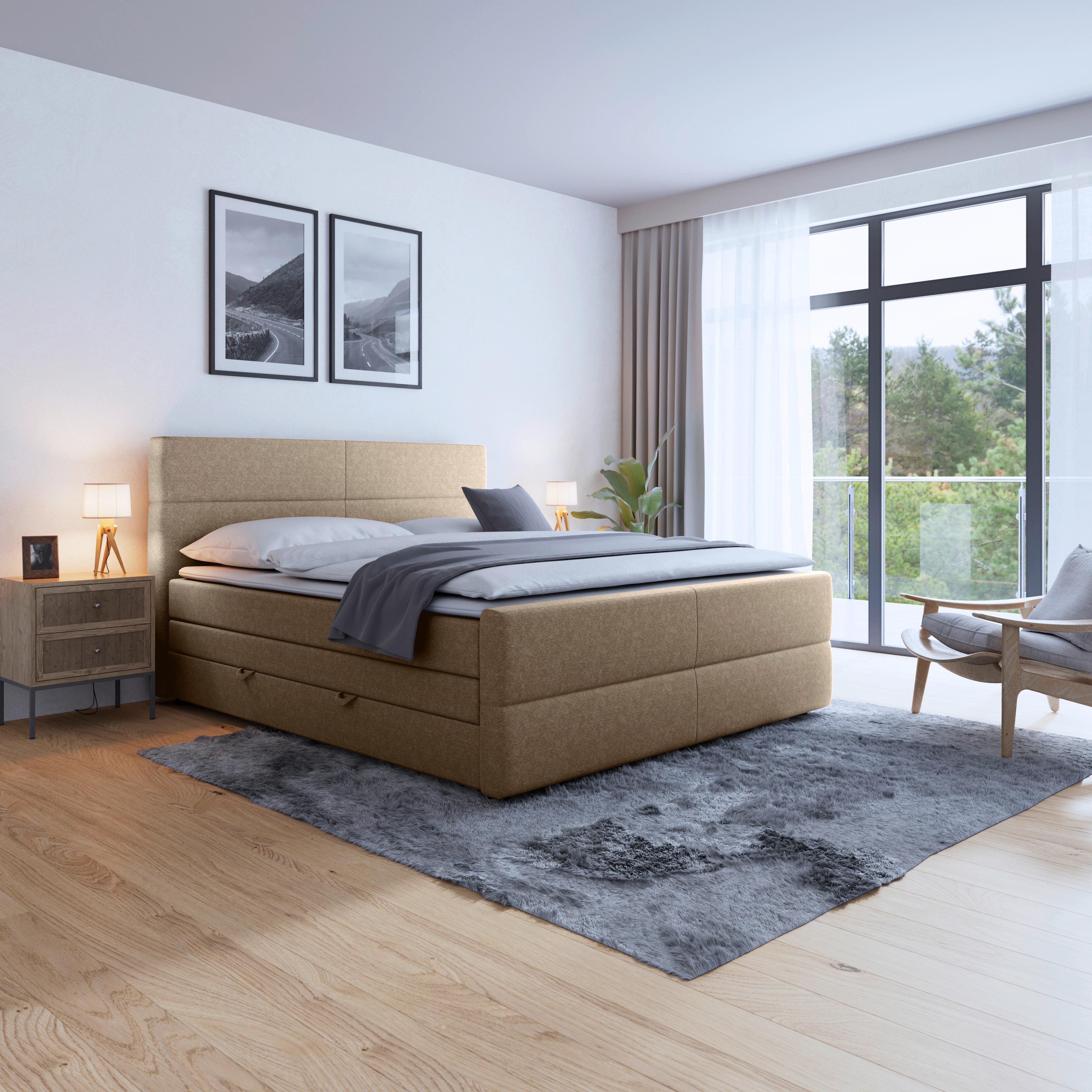 Boxspringbett Verona 180x200 cm Beige - Beige, MODERN, Holz/Kunststoff (180/200cm) - MID.YOU