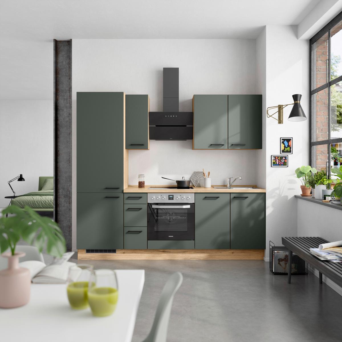 Küchenleerblock Easytouch High-Line, H2 Links - Dunkelgrün/Eichefarben, MODERN, Holzwerkstoff (240cm) - Nobilia