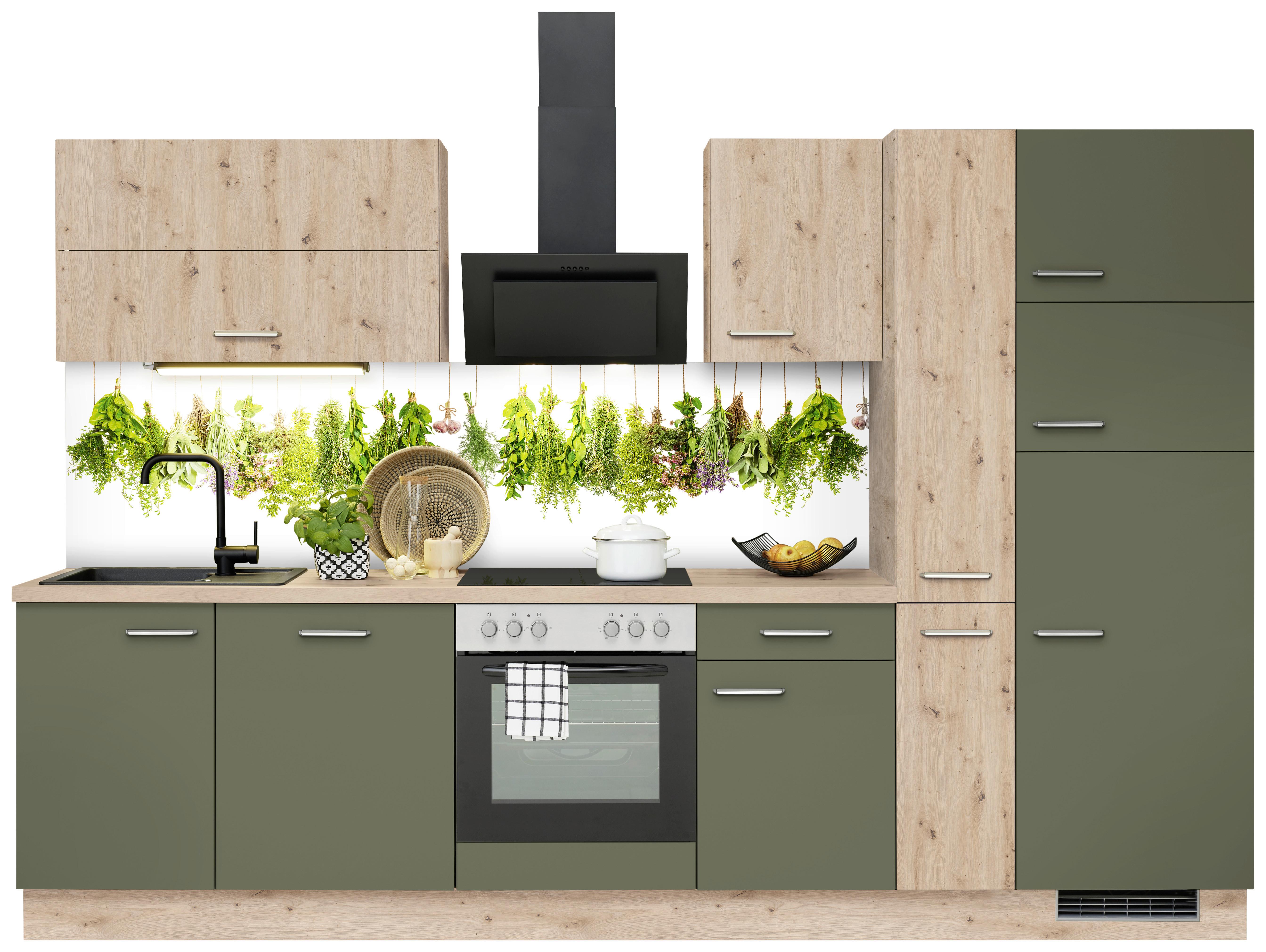 Küchenzeile Ip1200 Mit Geräten B: 310 Cm Eiche Dekor - Eichefarben, Basics, Holzwerkstoff (310cm) - Impuls