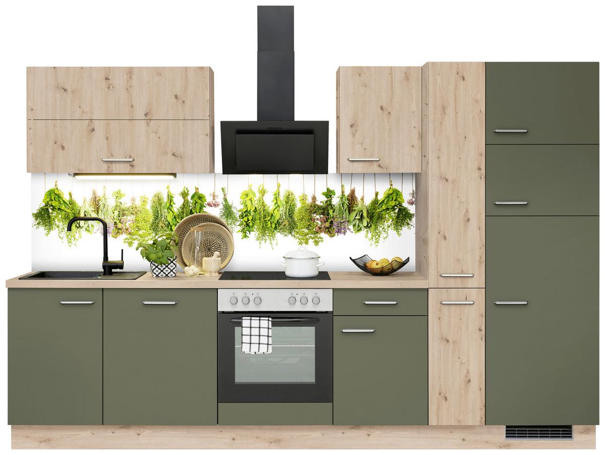 Küchenzeile Ip1200 Mit Geräten B: 310 Cm Eiche Dekor - Eichefarben, Basics, Holzwerkstoff (310cm) - Impuls